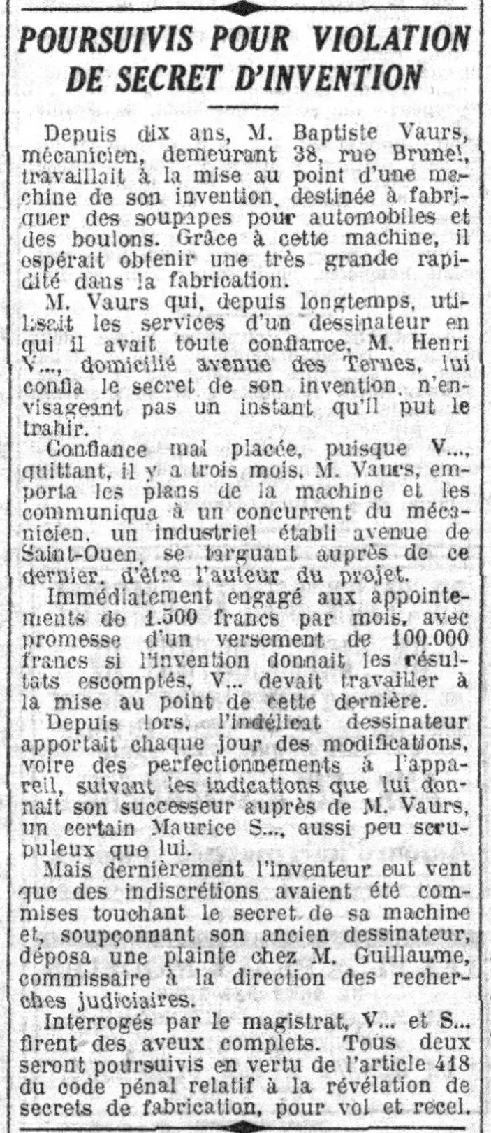 Violation de secret d'invention