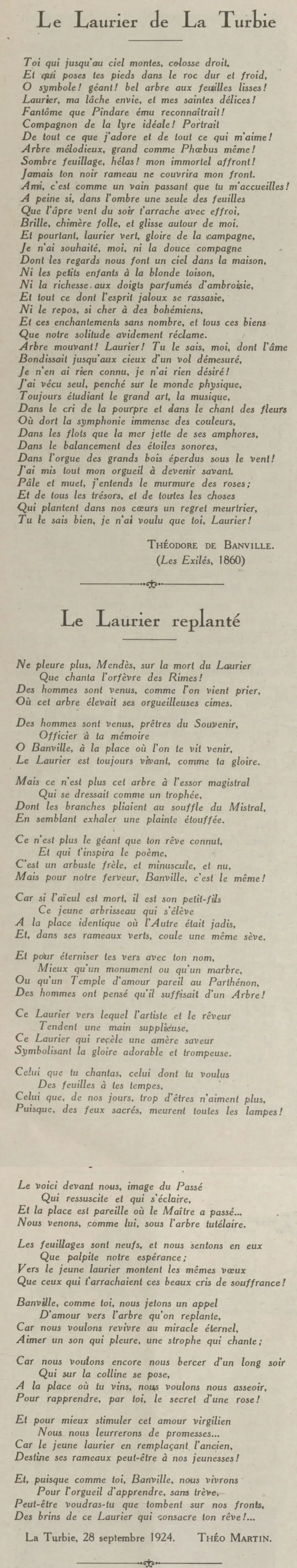  poèmes du laurier La Turbie par Théodore de Banville