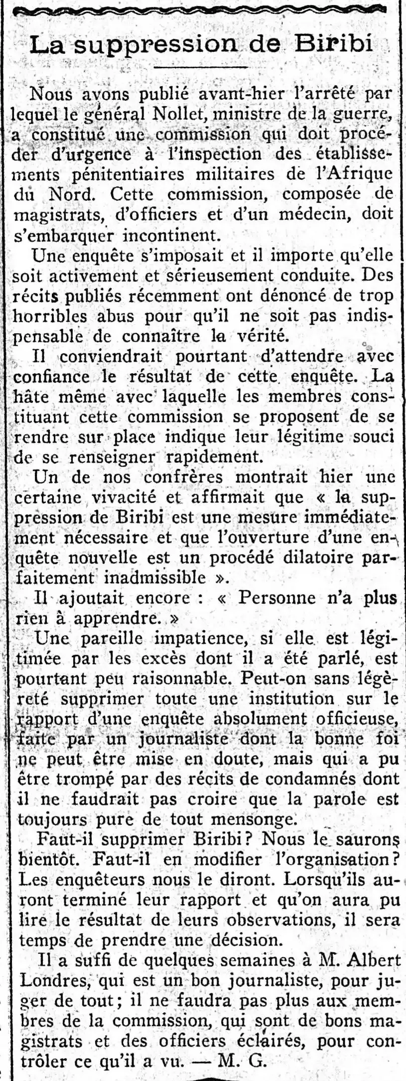 La suppression de Biribi