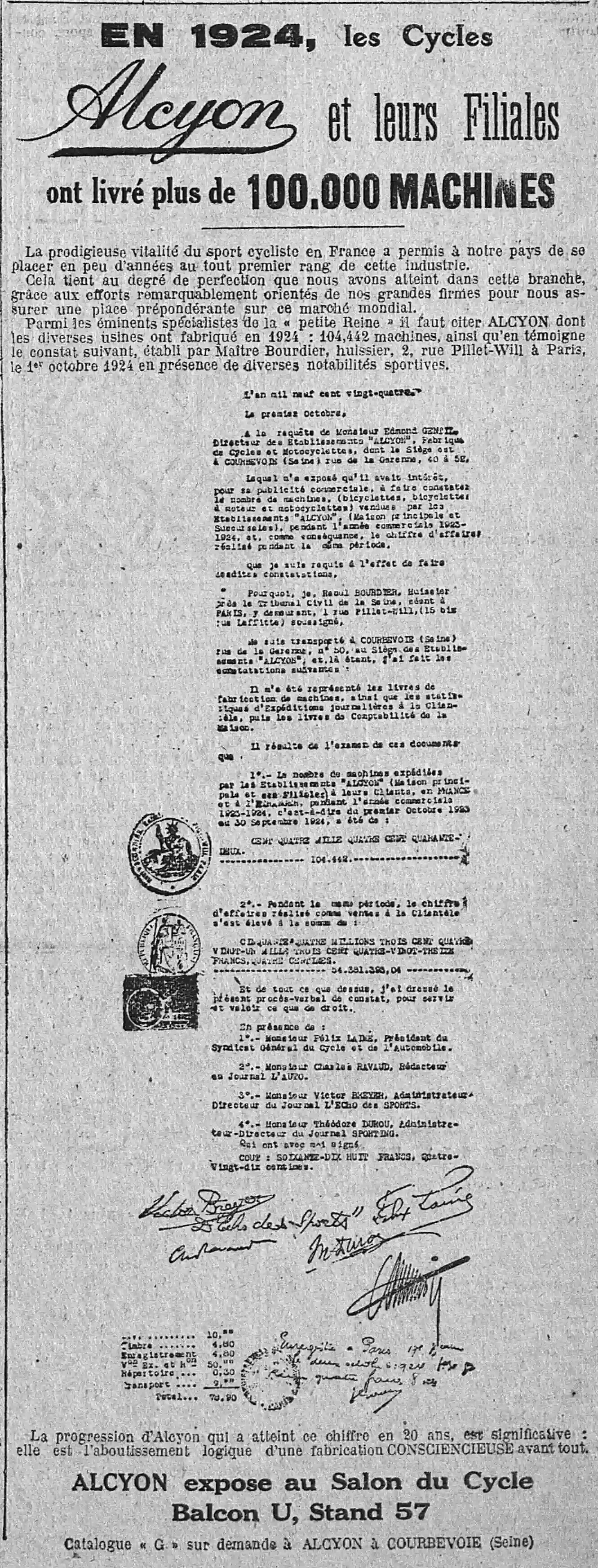 Page three - An original advertisement with a bailiff, for the Alcyon establishments...