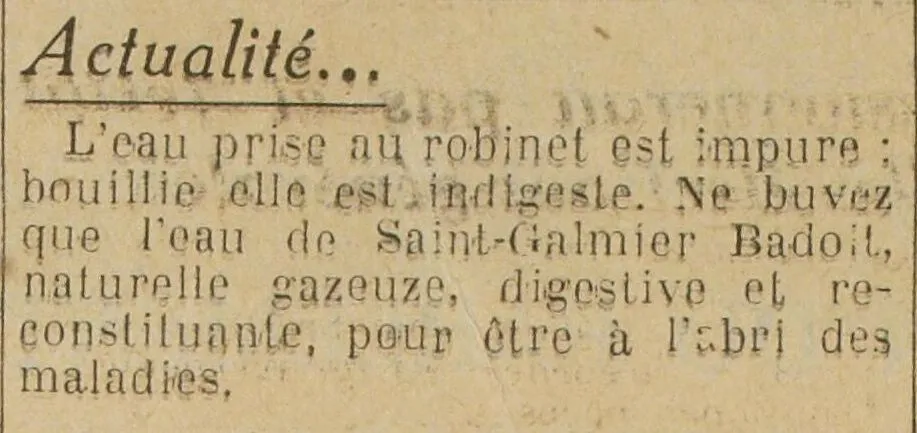 Actualité... L'eau prise au robinet est impure. Communication opportuniste