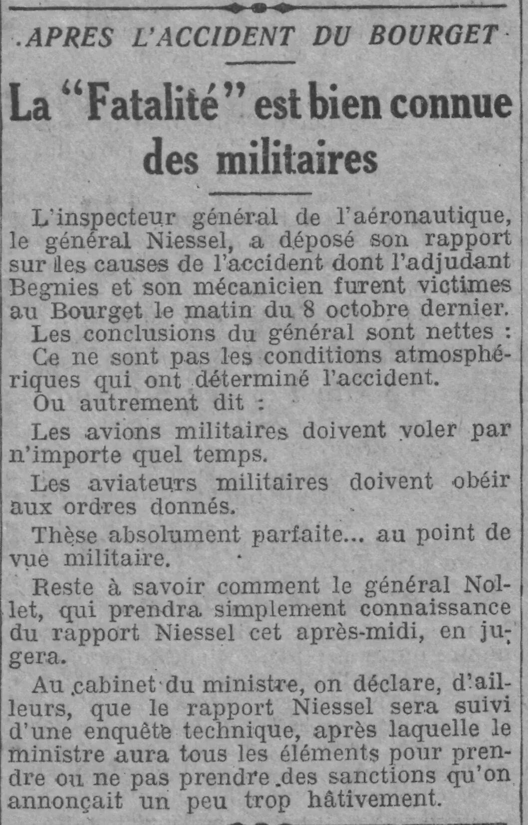 La Fatalité est bien connue des militaires