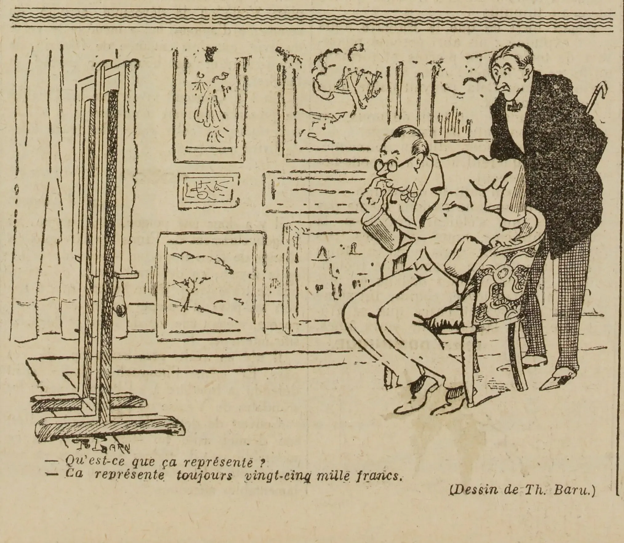 A cartoon by Th. Baru on the value of art and paintings