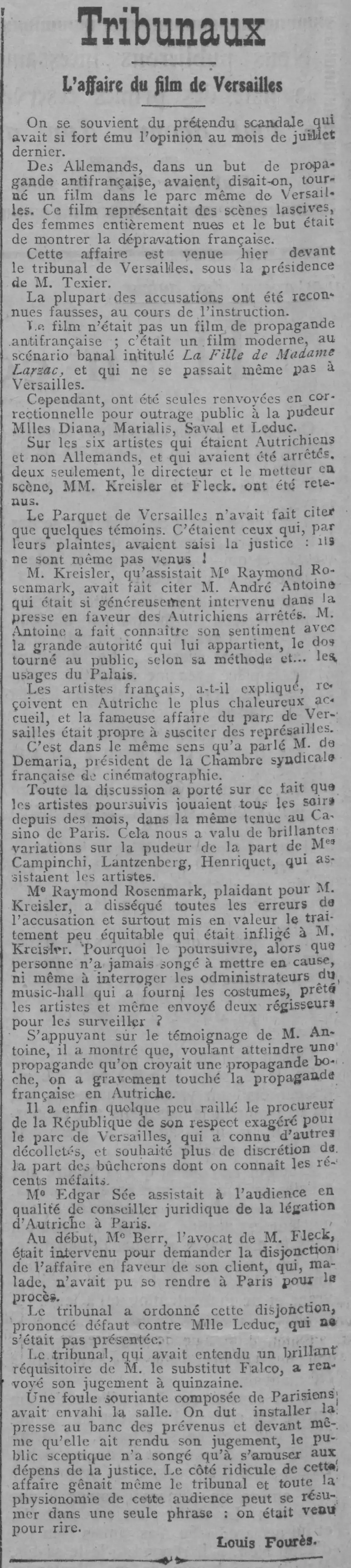 Tribunaux : l'affaire du film de Versailles