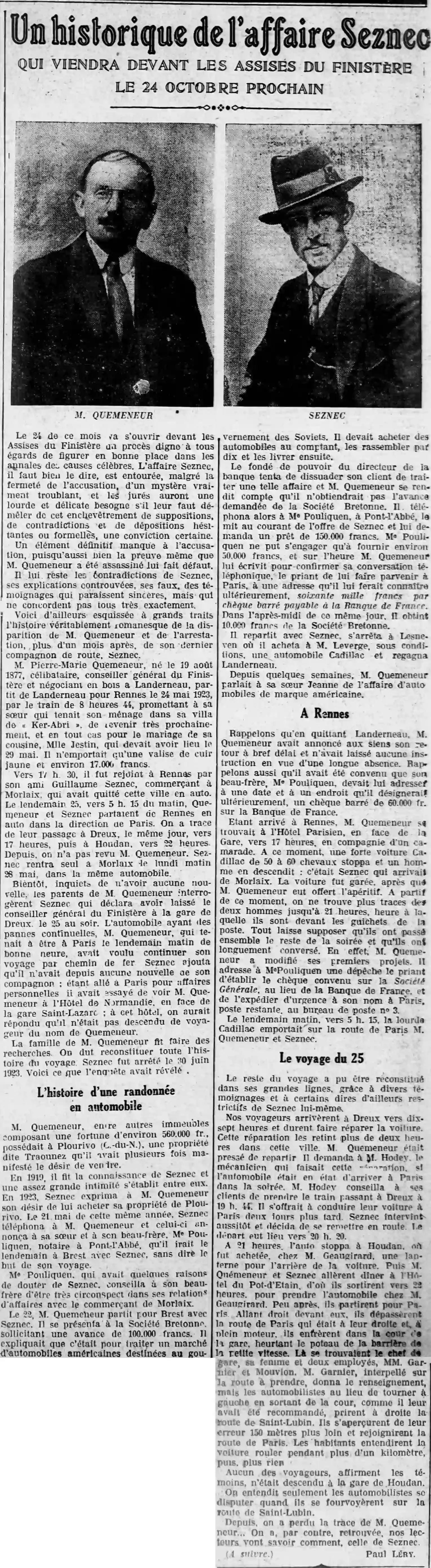 L'affaire Seznec, devant les Assises du Finistère