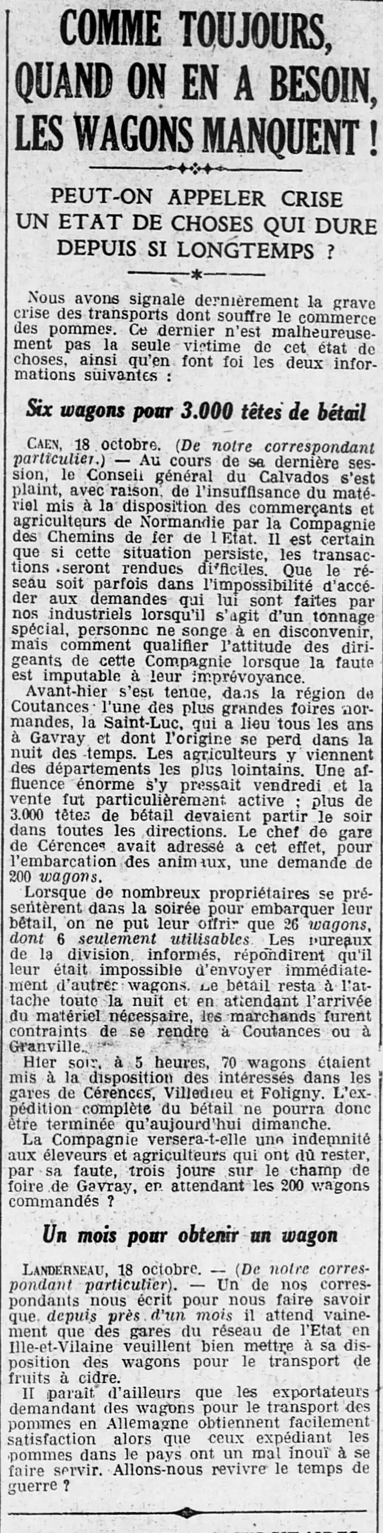 six wagons for three thousand head of cattle