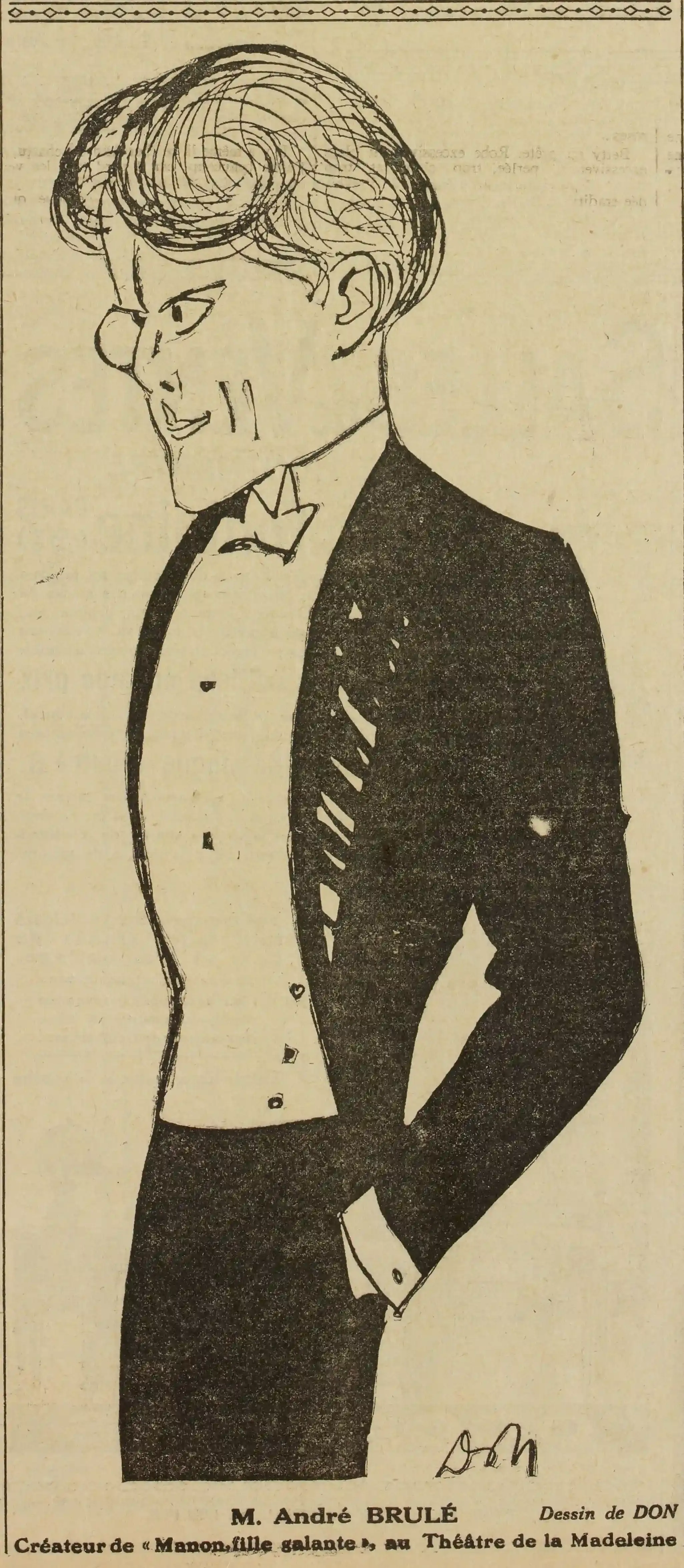 A portrait of André Brulé, creator of "Manon, fille galante" drawing by Don 