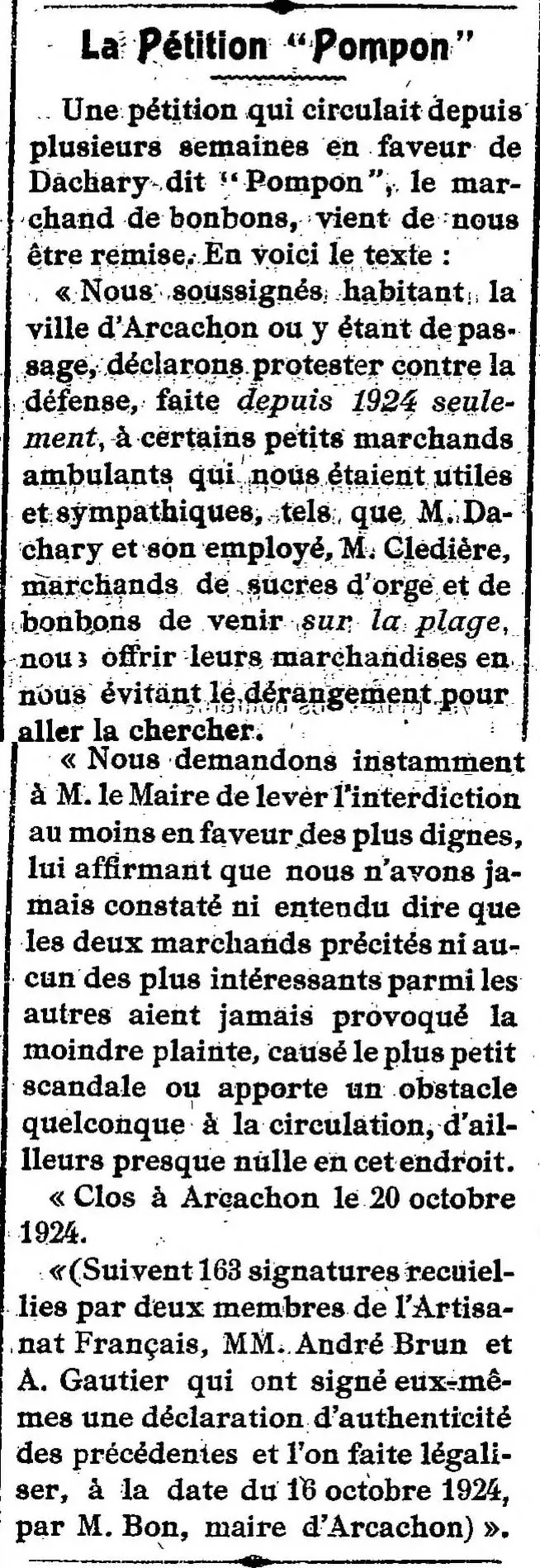 La pétition " Ponpon " avec 163 signatures