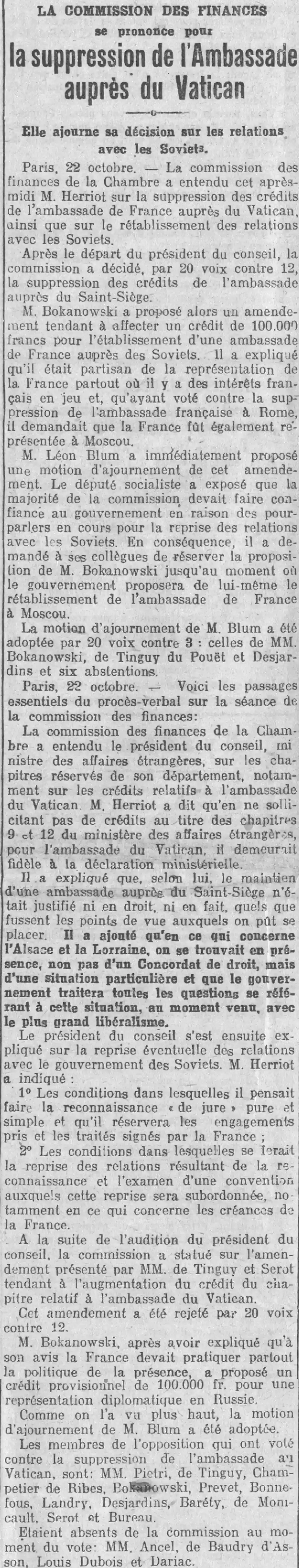 La suppression de l'ambassade auprès du Vatican
