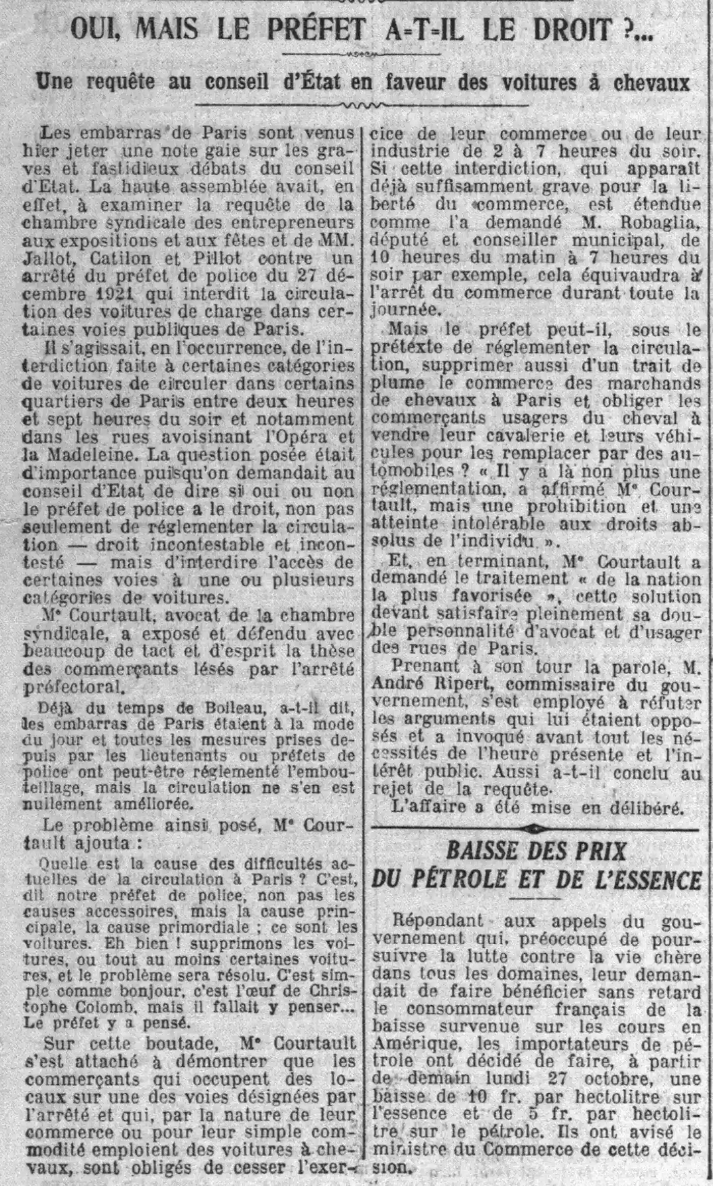 le Préfet a-t-il le droit, une requête au conseil d'État 