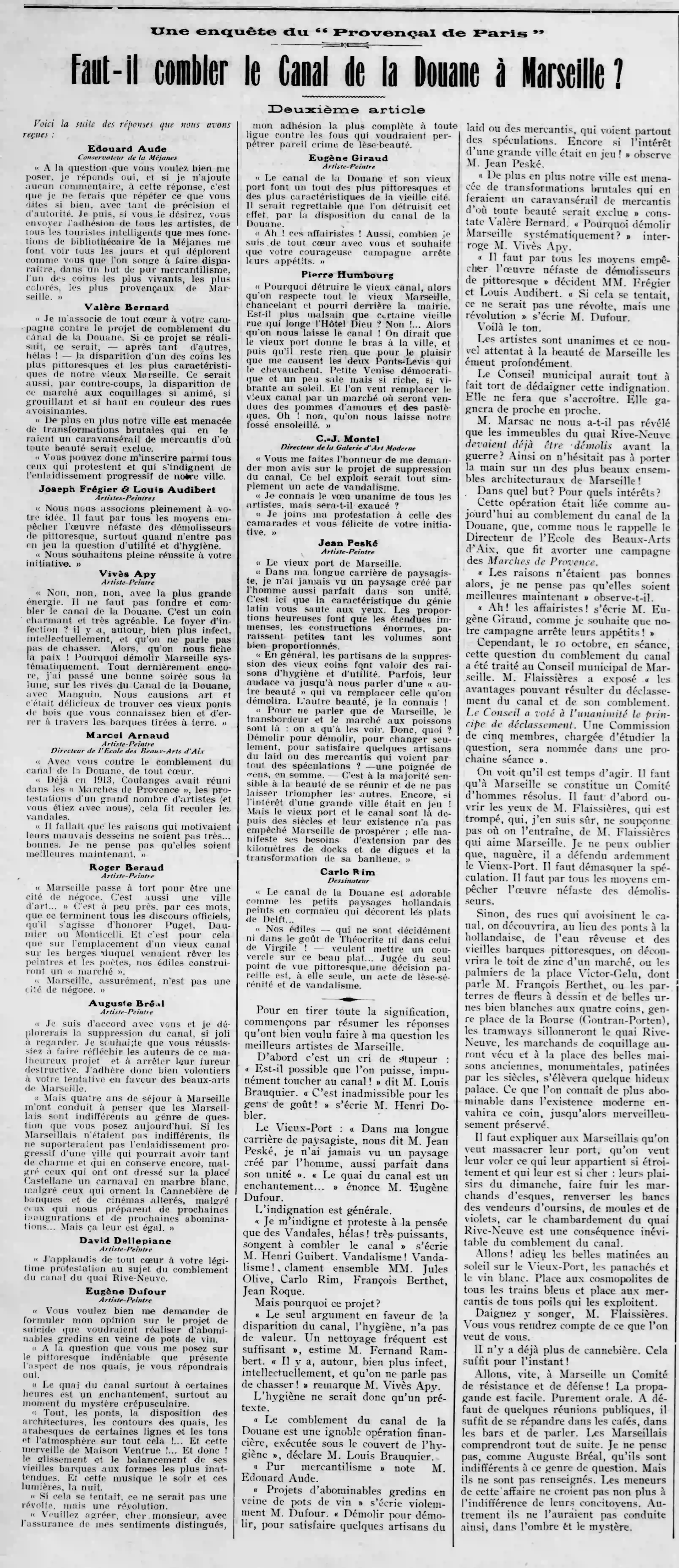 ZZ Le Provençal de Paris 1924 10 26 art 01 canal de la Douane 1