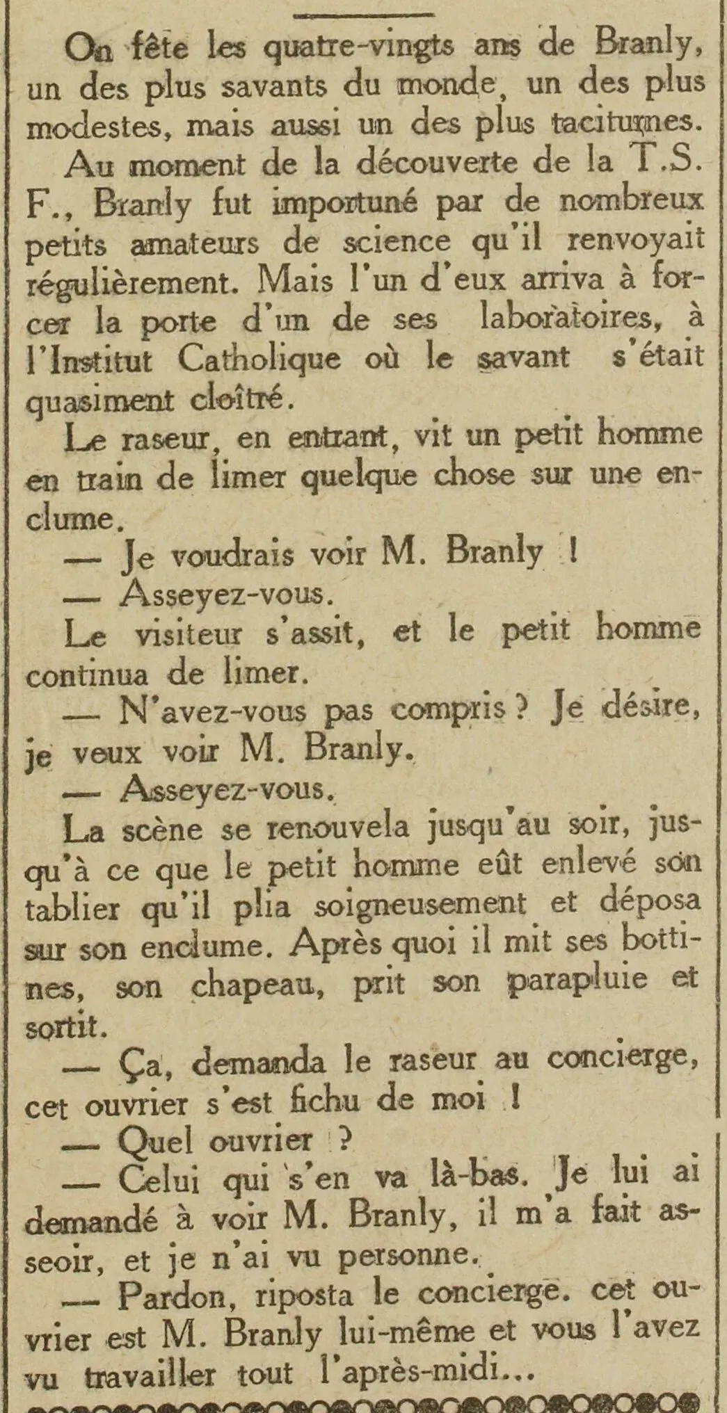 Une petite anecdote sur Édouard Branly