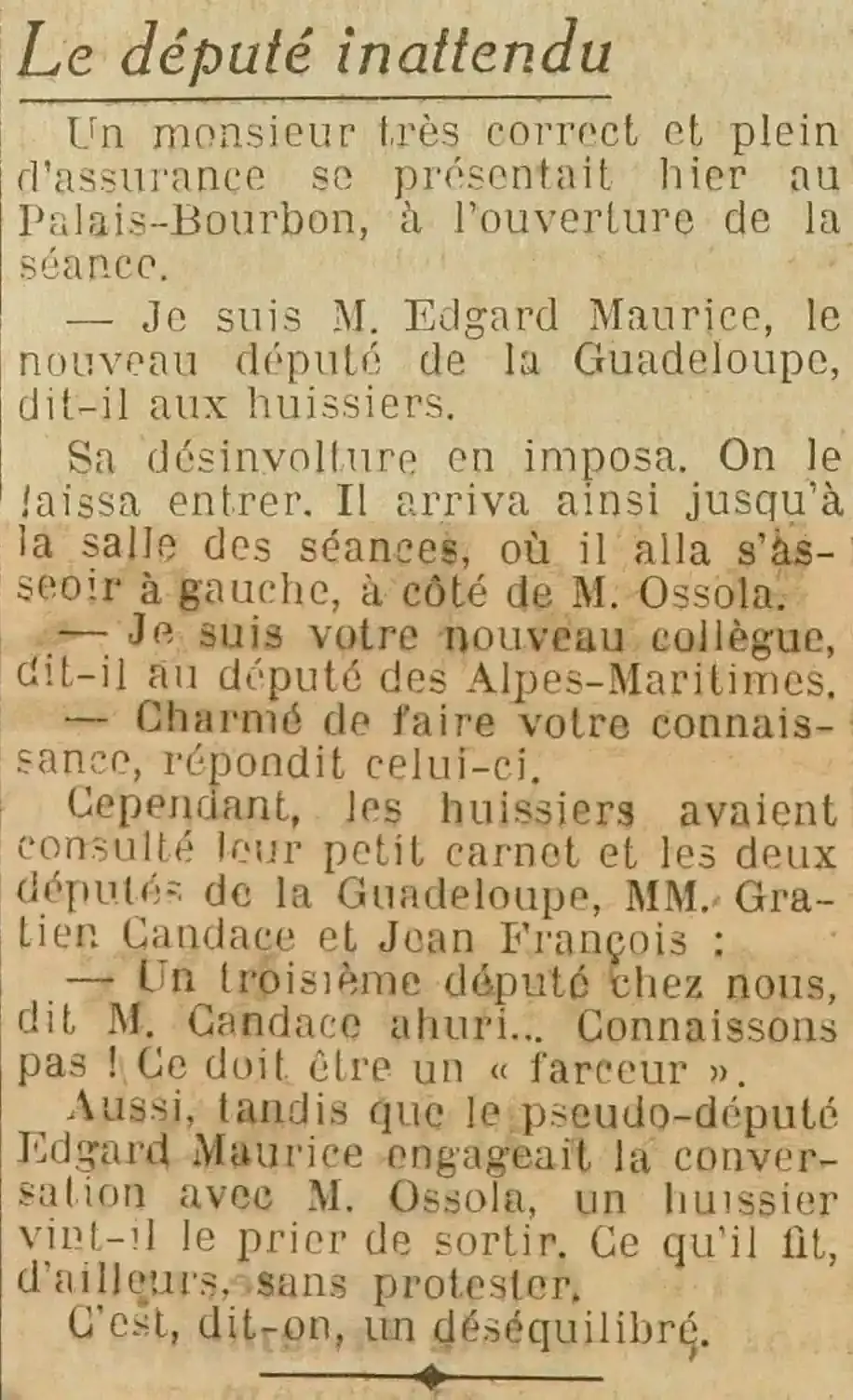 Excelsior 1924 11 05 Mr. Edgard Maurice, the new deputy of Guadeloupe.