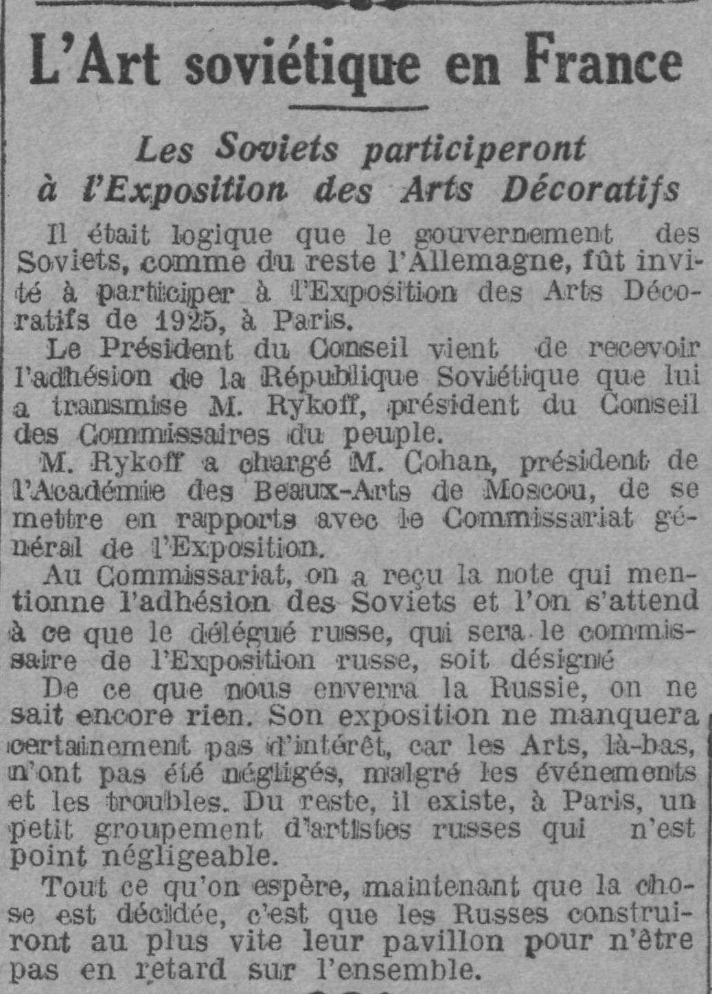 Paris soir 1924 11 09 les soviets au salon des arts ménagers