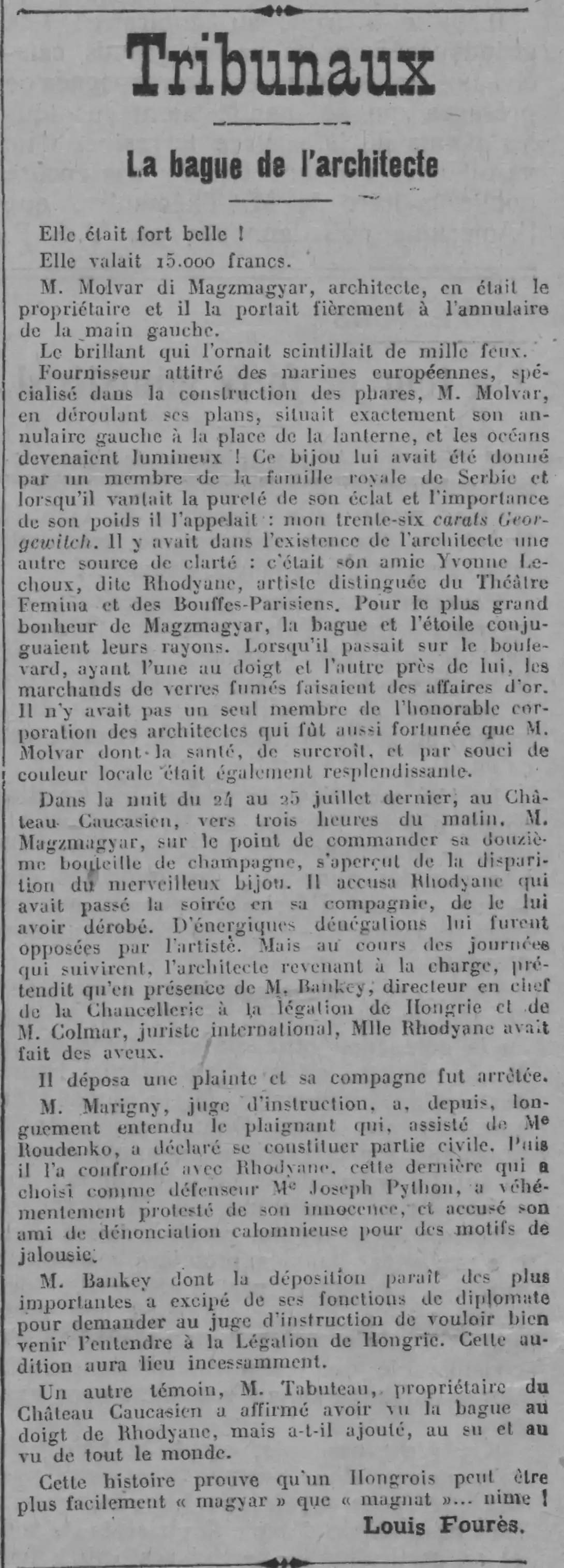  Comoedia 1924 11 09 Tribunaux, la bague l'architecte