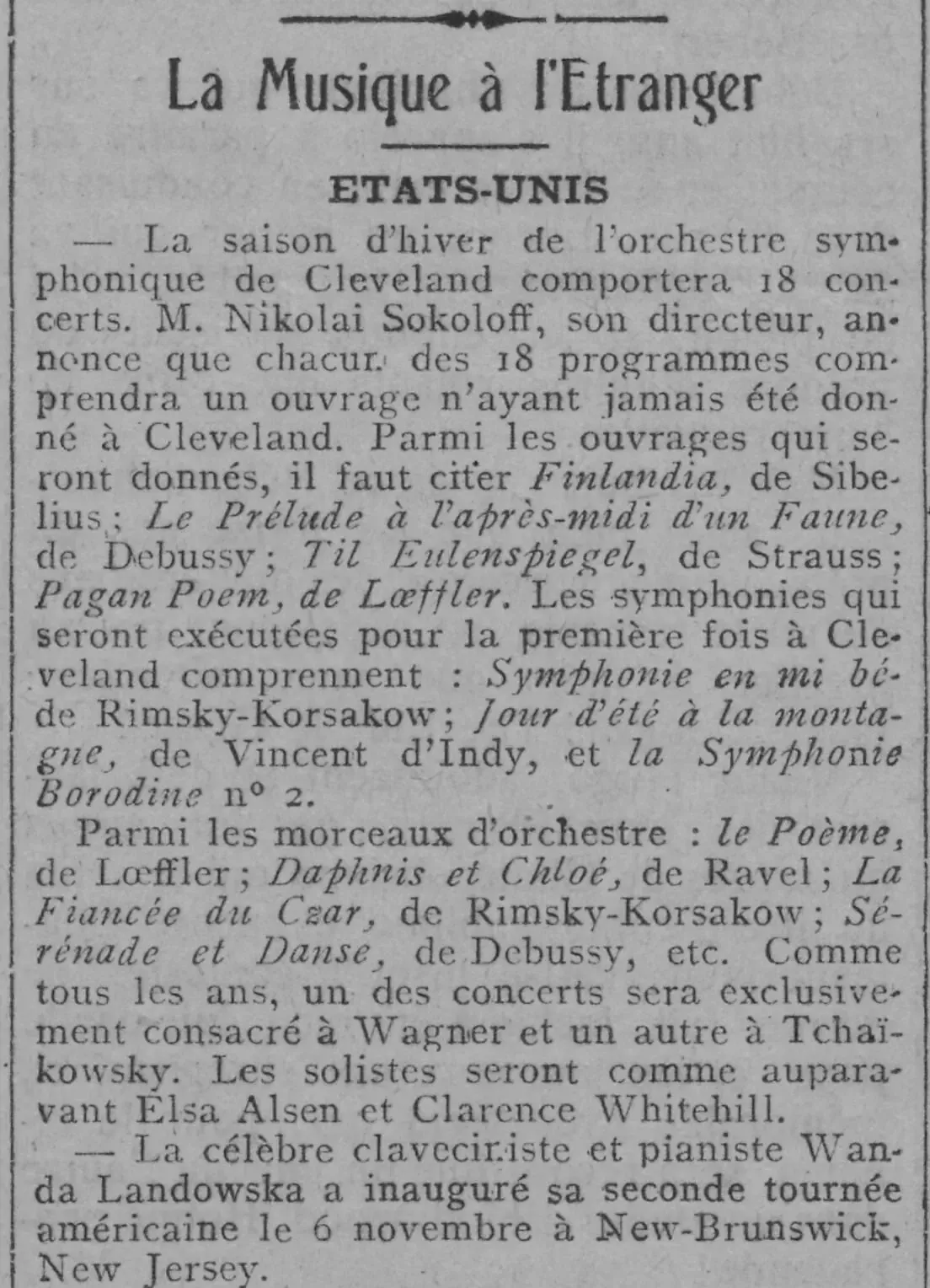  Comoedia 1924 11 09  Music Abroad Cleveland orchestra