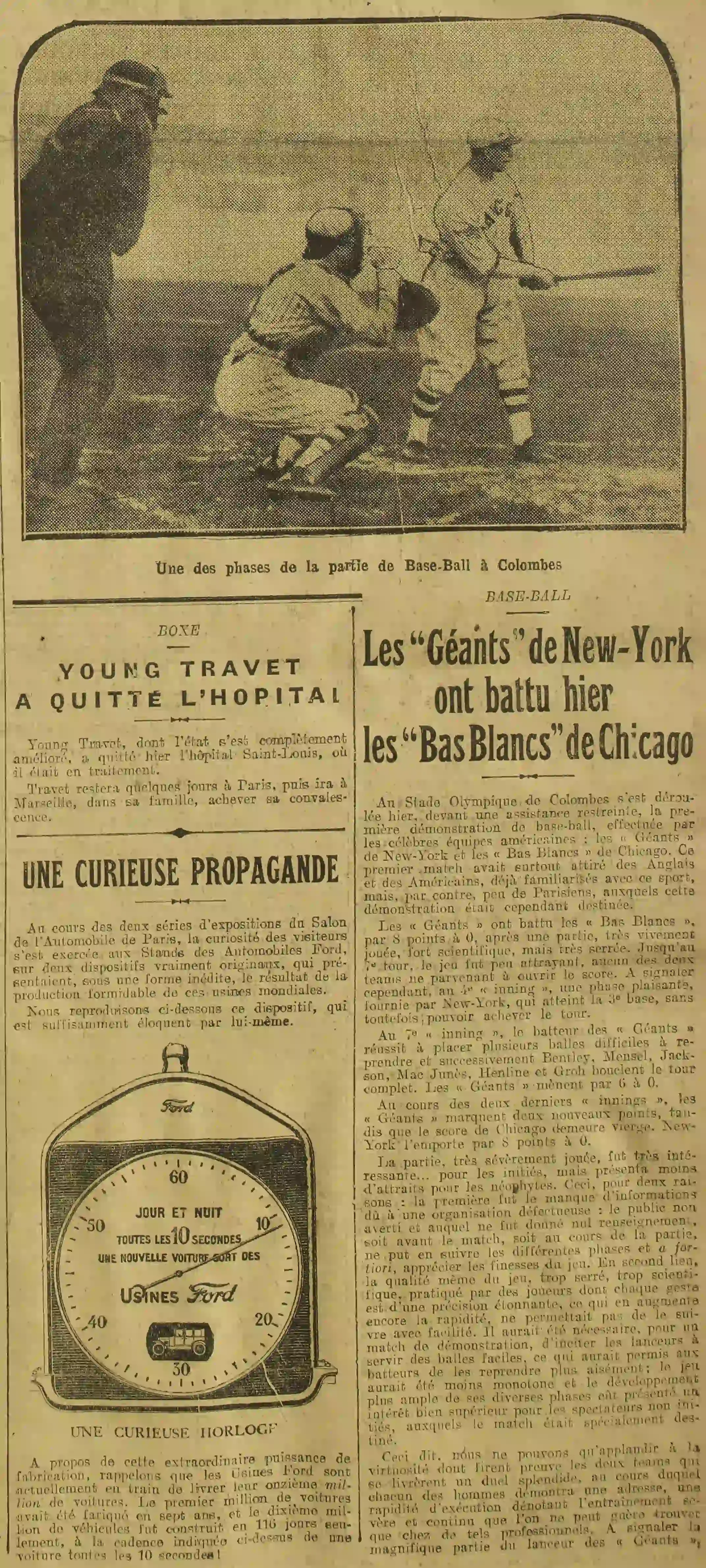  LAuto vélo 1924 11 09  Un instantané d'une phase de jeu de la partie de Base-ball  