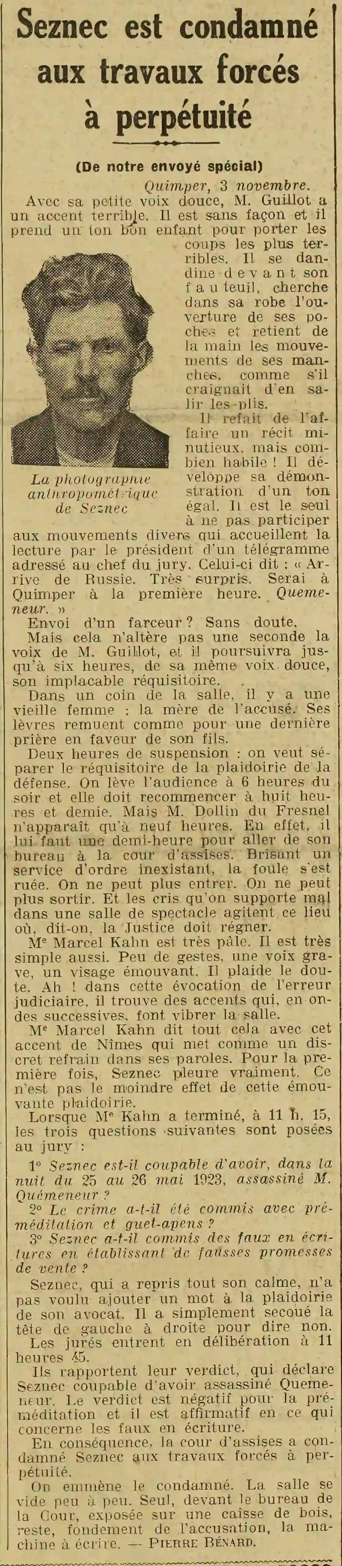  LOeuvre 1924 11 04 Seznec est condamné aux travaux forcés