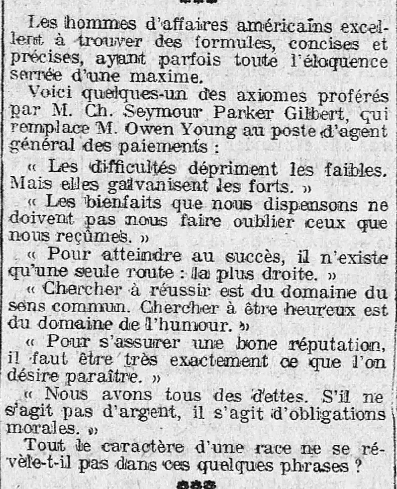 Z La Presse 1924 11 09 Mr. Ch. Seymour Parker Gilbert : some of his axioms...
