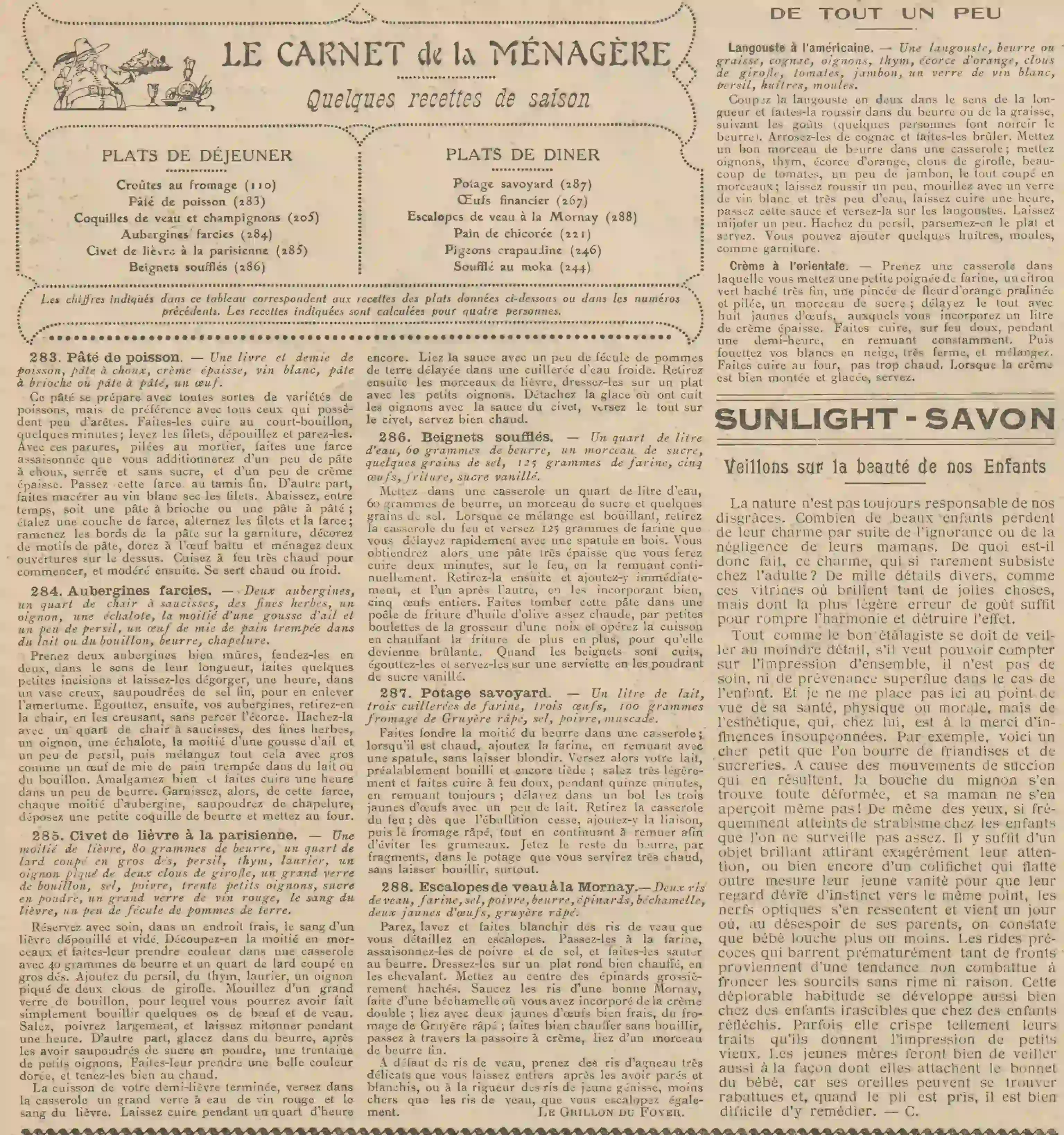 Z Le Petit écho de la mode 1924 11 09 menus and recipes