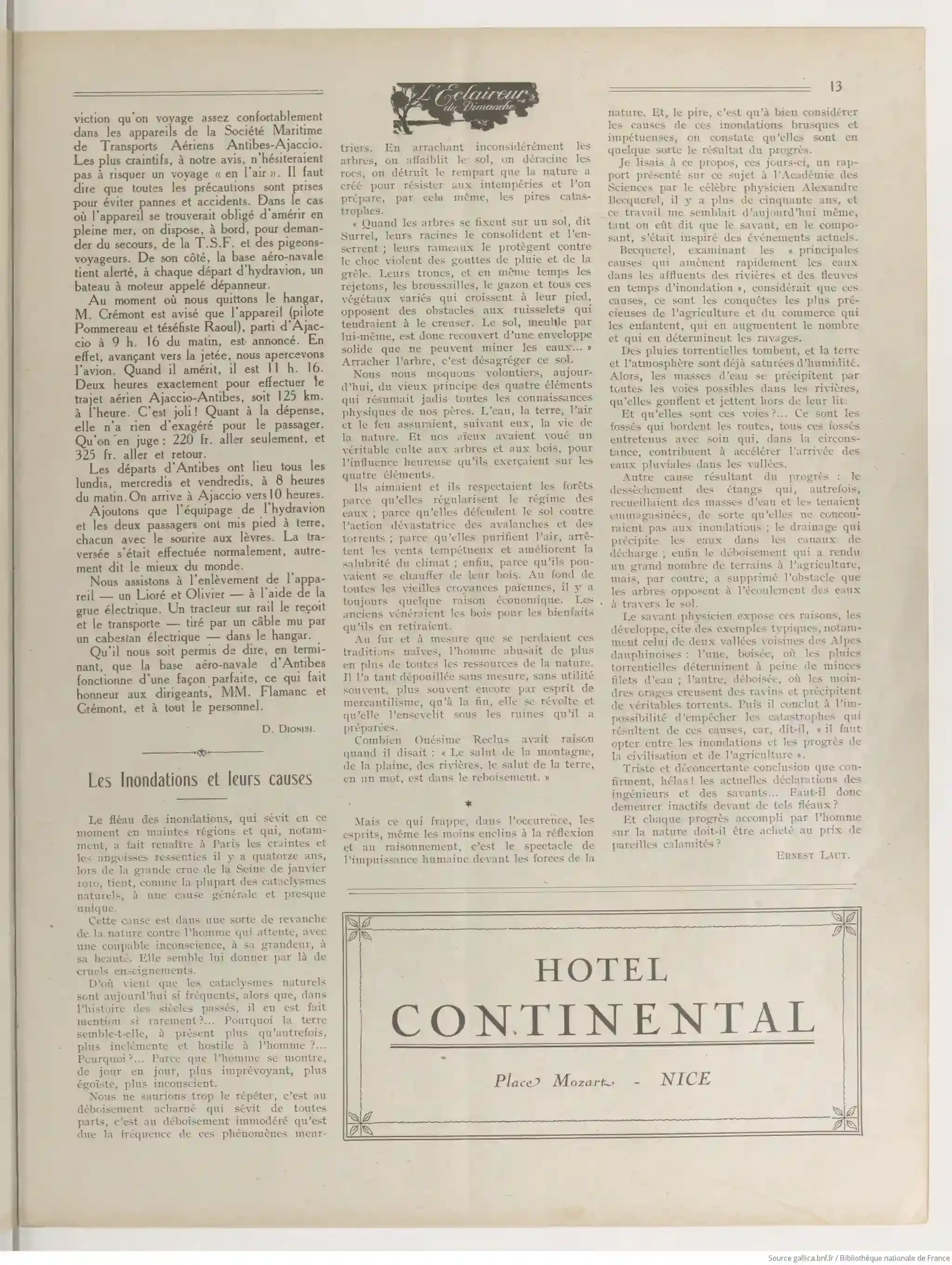 Z LÉclaireur du dimanche 1924 11 09 Les inondations et leurs causes