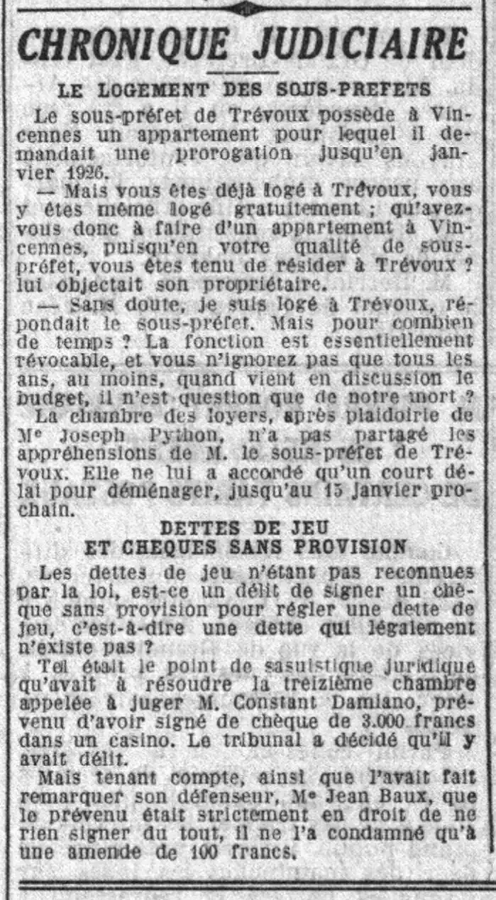  Le Petit Parisien 1924 11 11 Le logement des sous-préfets