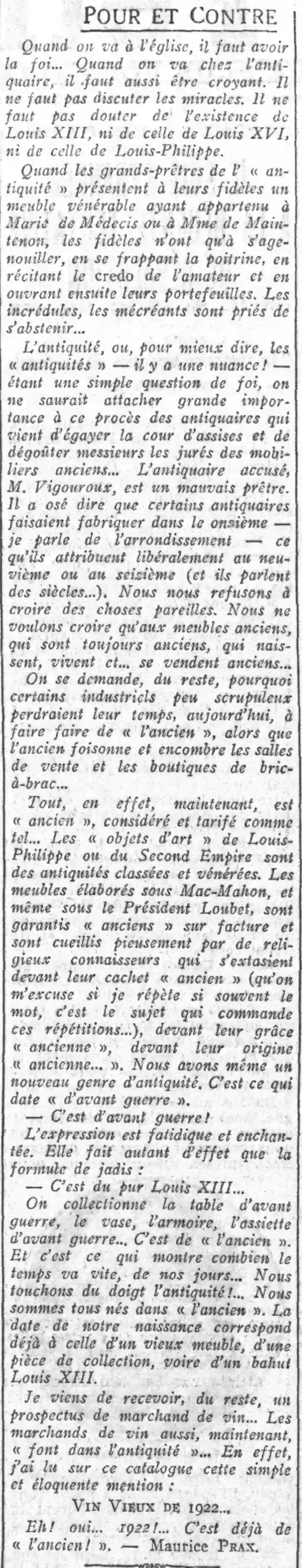   Le Petit Parisien 1924 11 16 Everything, now, is "old", considered and priced as such... this shows how quickly time goes by, these days