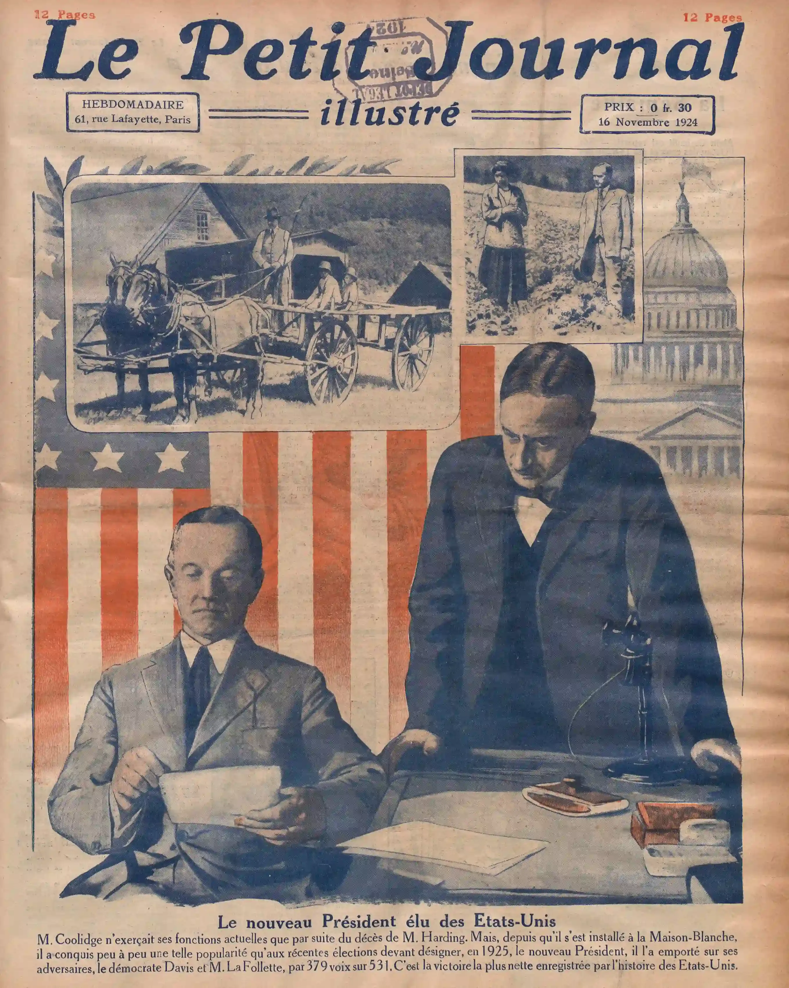   Le Petit journal illustré 1924 11 16  the newly elected President of the United States, a full-page illustration.