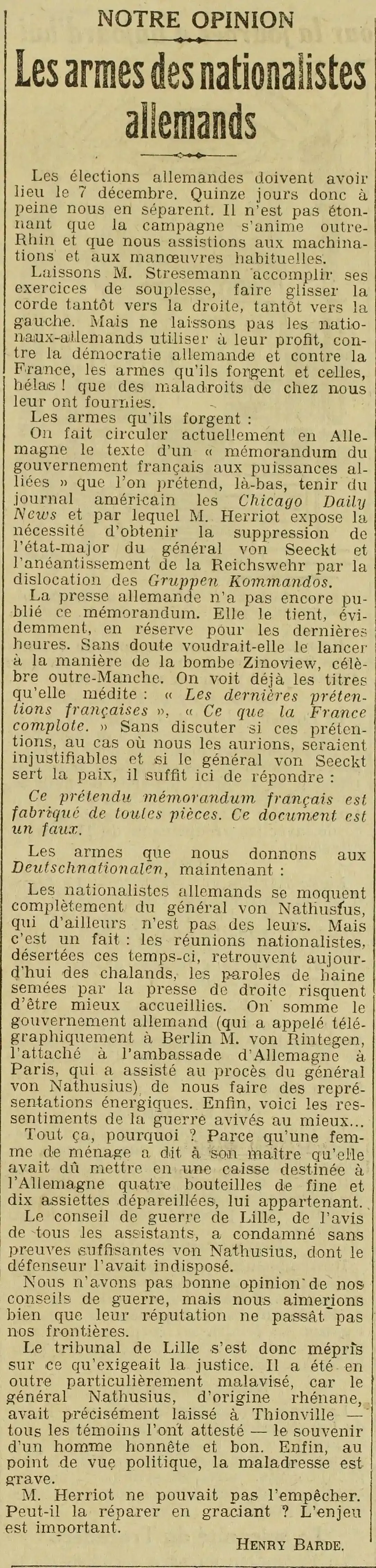   LOeuvre 1924 11 23 Le général von Nathusius est une arme que nous donnons aux Deutschnationalen
