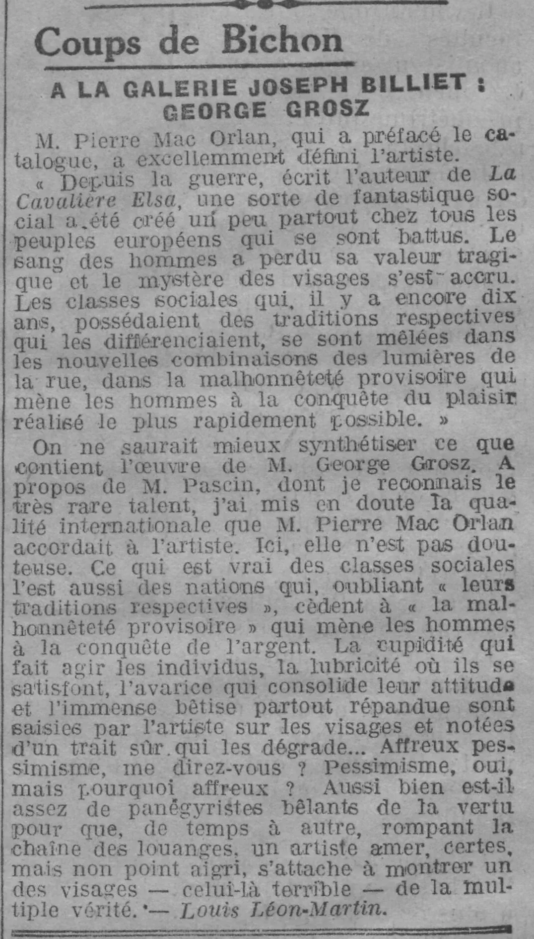  Paris soir 1924 11 23 George Grosz at the Joseph Billiet gallery rue La Boétie Paris