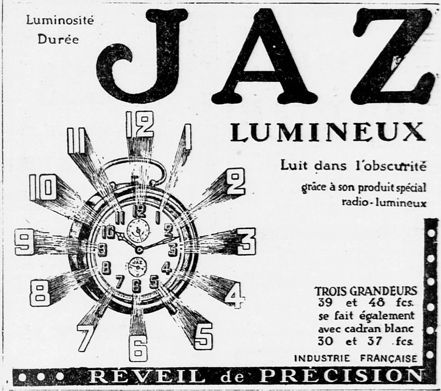  LOuest Éclair 1924 11 23 publicité horloge JAZ