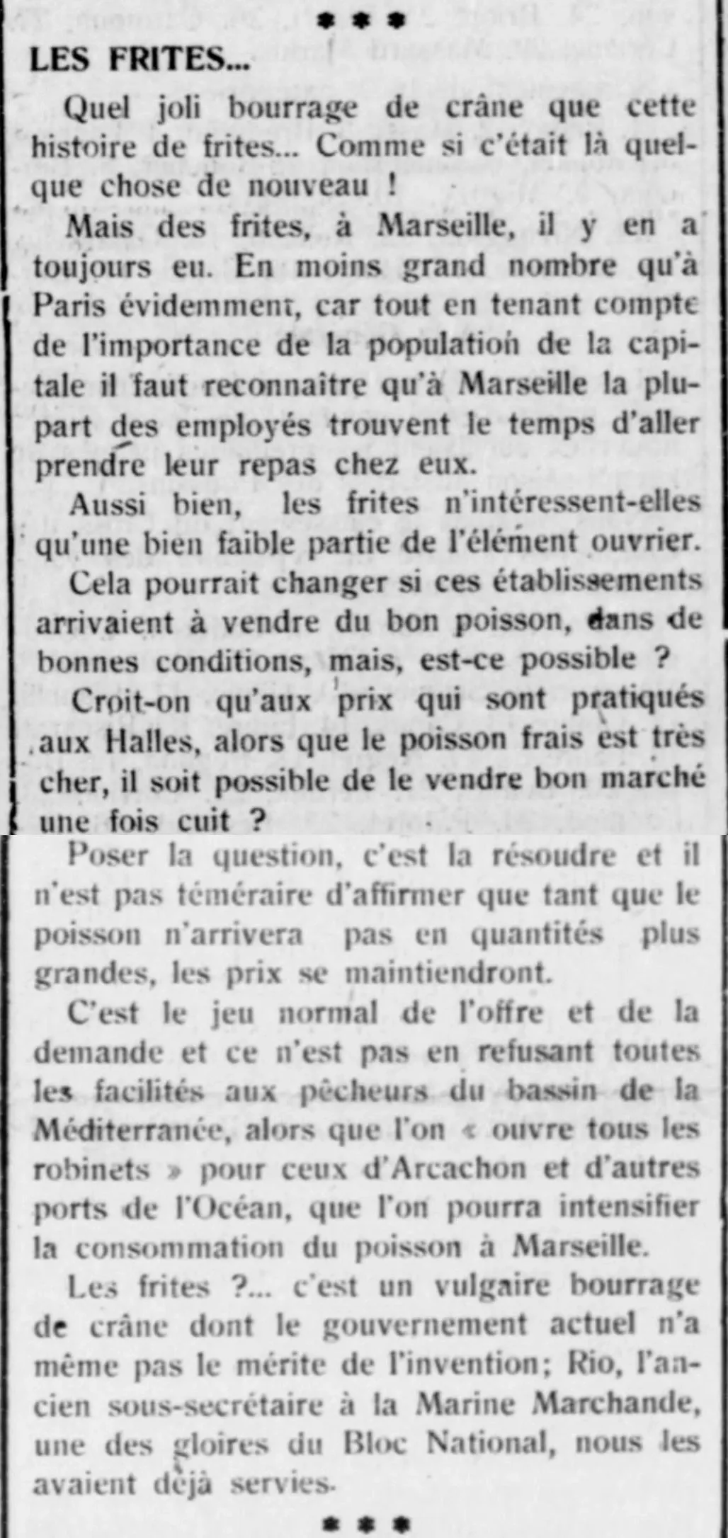   Le Cri de Marseille 1924 11 23 French fries? ... in Marseille, a vulgar brainwashing, isn't it Parisians?