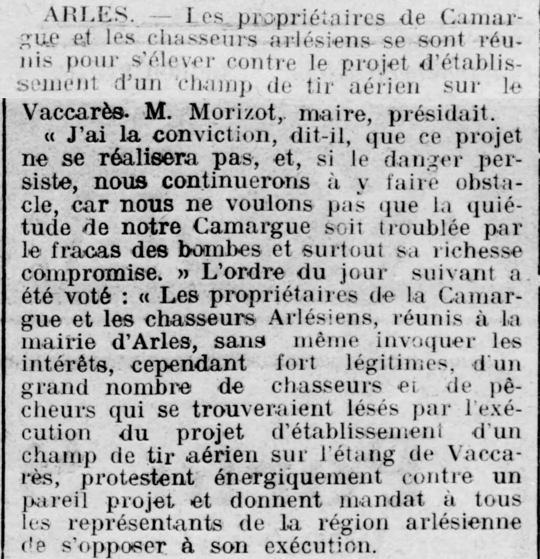   Le Provençal de Paris 1924 11 23 Arles, un champ de tir aérien sur Vaccarès