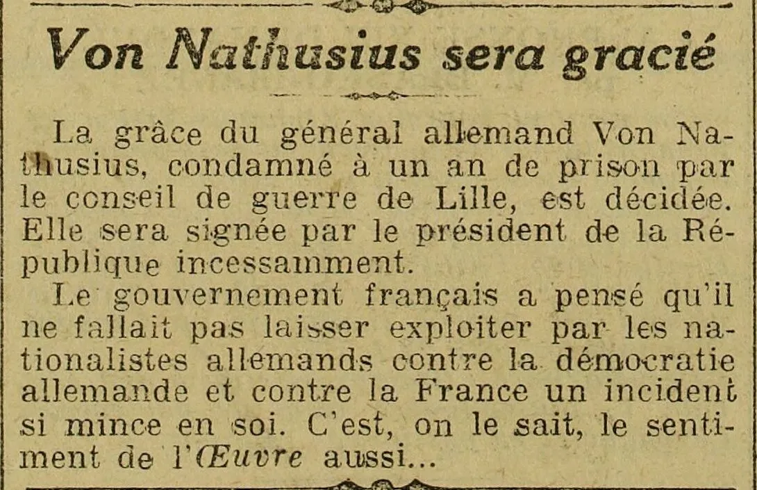 The pardon of German General Von Nathusius , is decided.