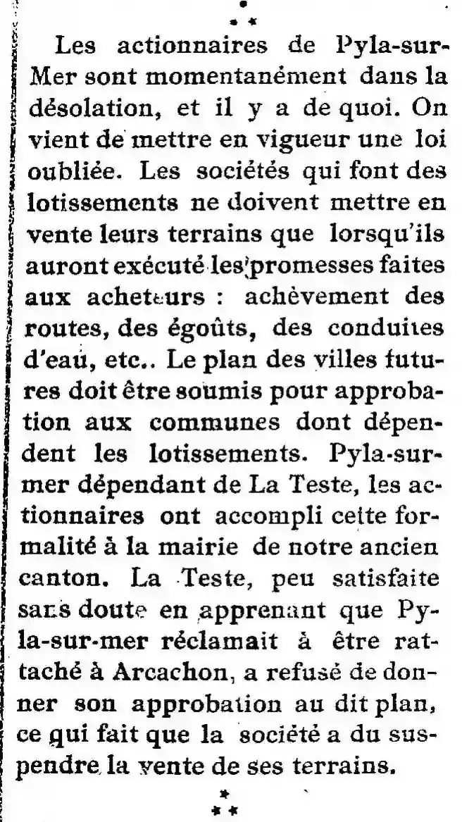 Un problème de lotissement à Pyla-sur-Mer