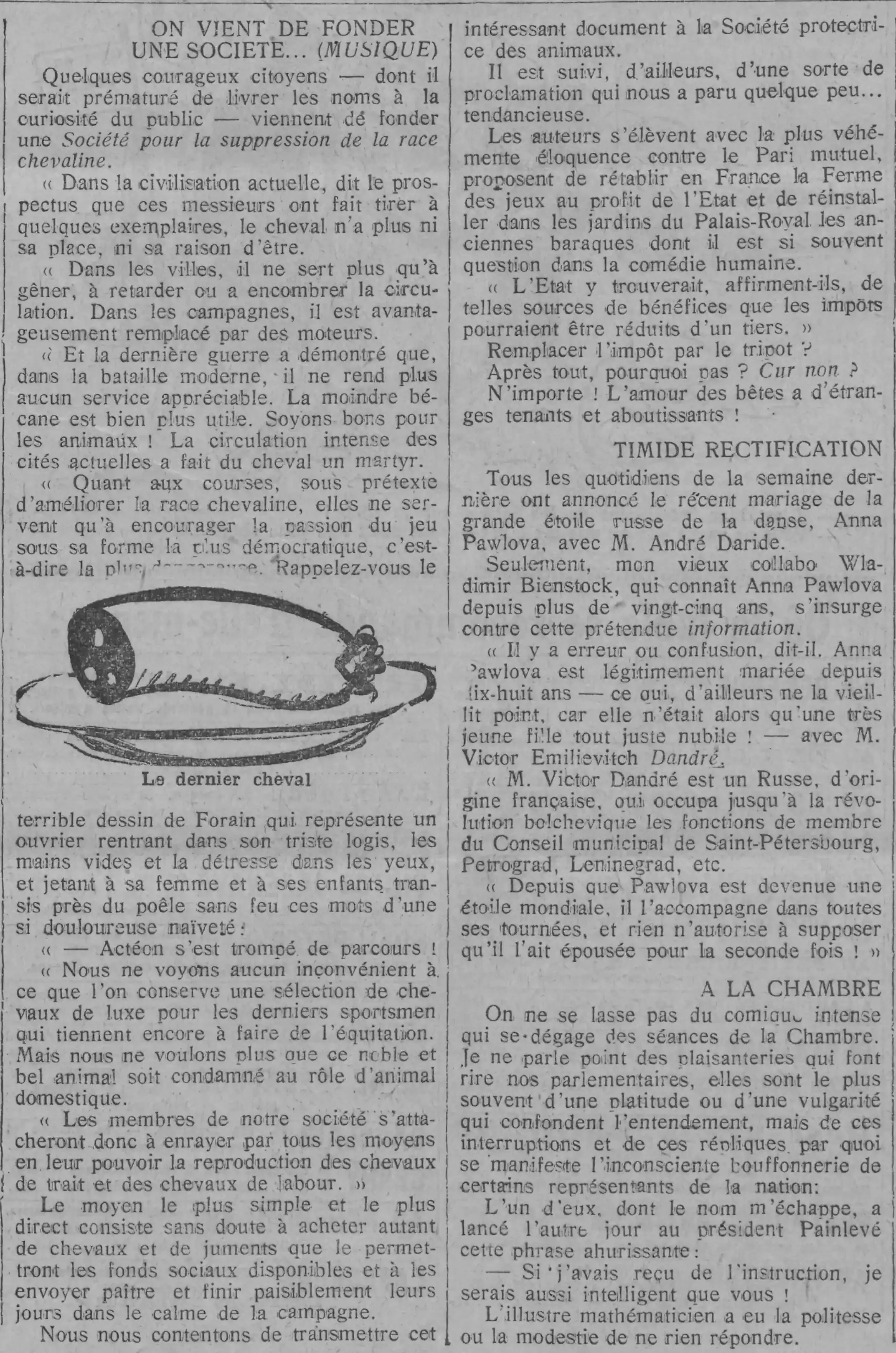   Comoedia 1924 12 15 suppression de la race chevaline 3