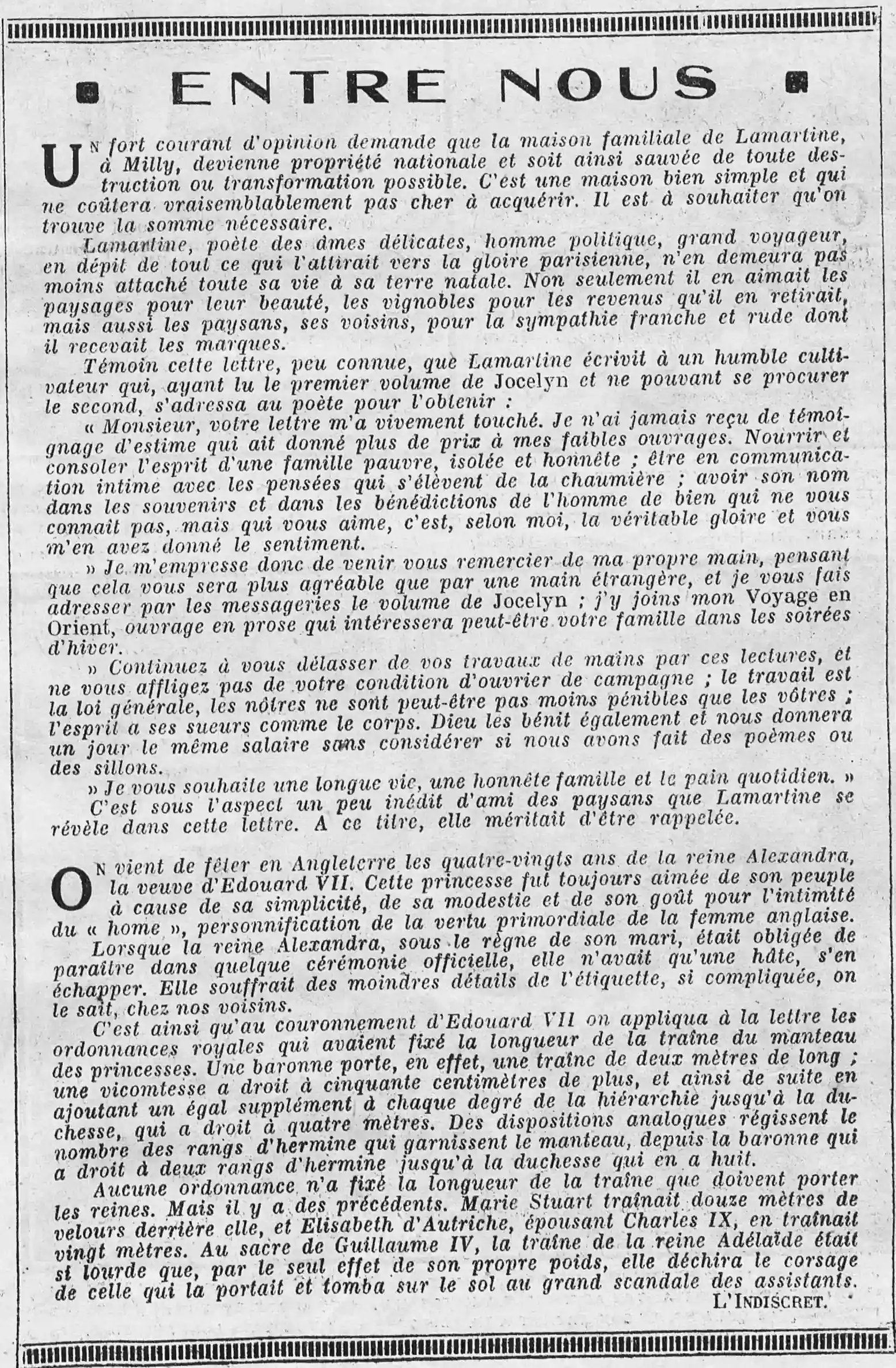  Le Petit journal illustré 1924 12 15 la maison de Lamartine 