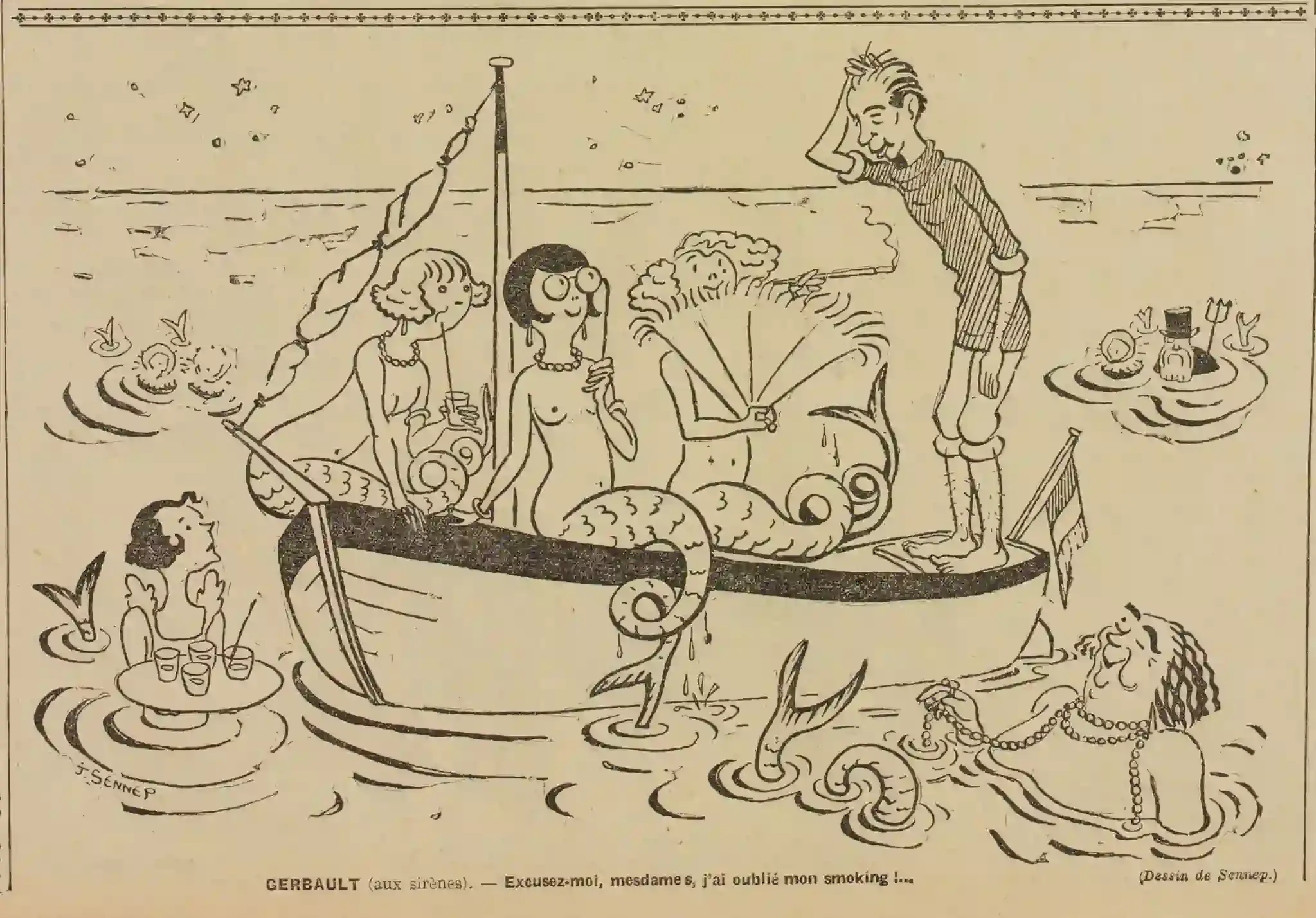 Z Candide 1924 12 21 art 05 dessin humour Alain Gerbault et les sirènes