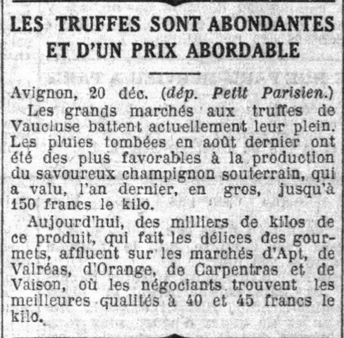   Le Petit Parisien 1924 12 21 prix du kilo de truffes 
