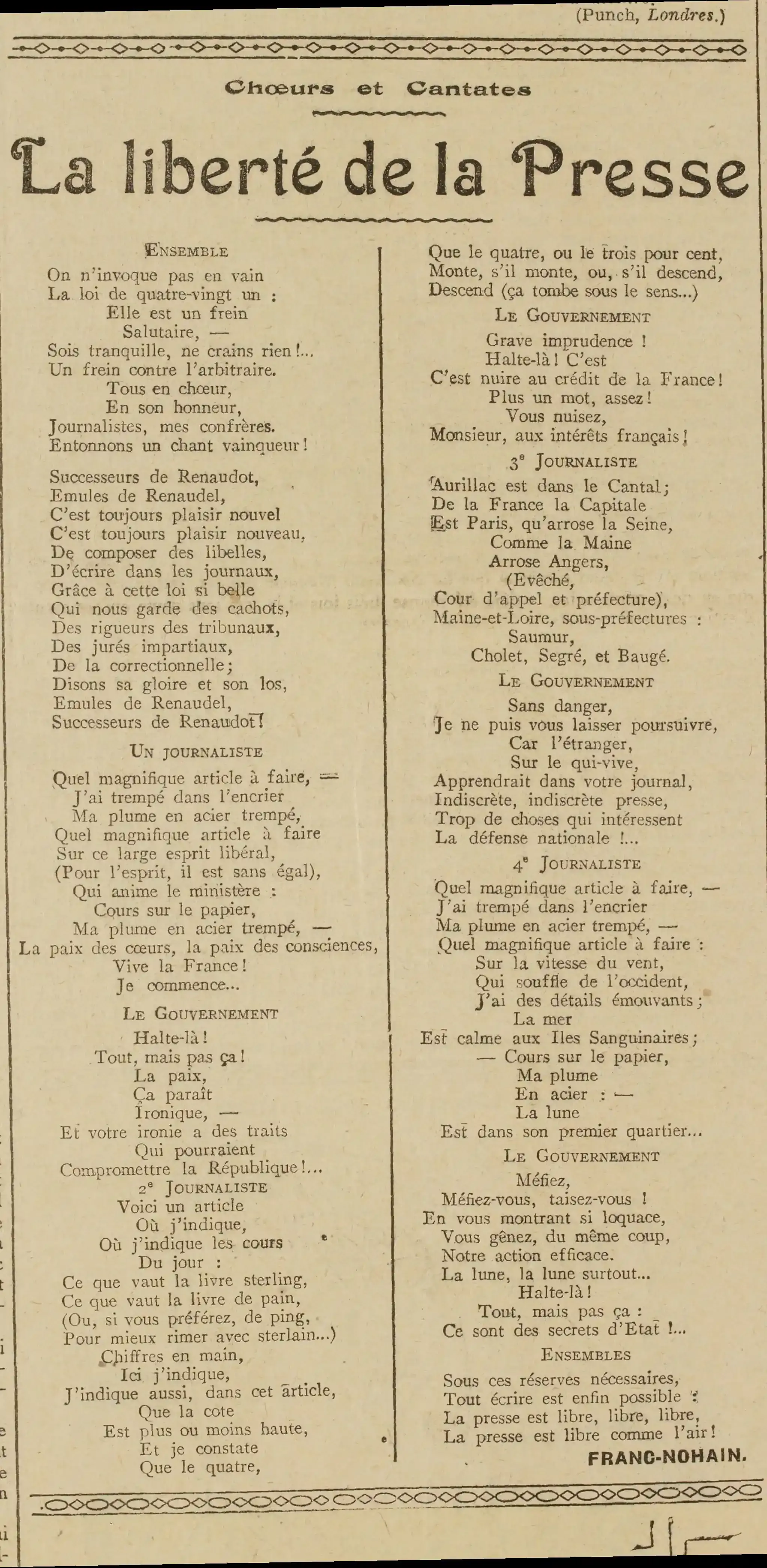 Choeurs et cantate - chanson sur le liberté de la presse 