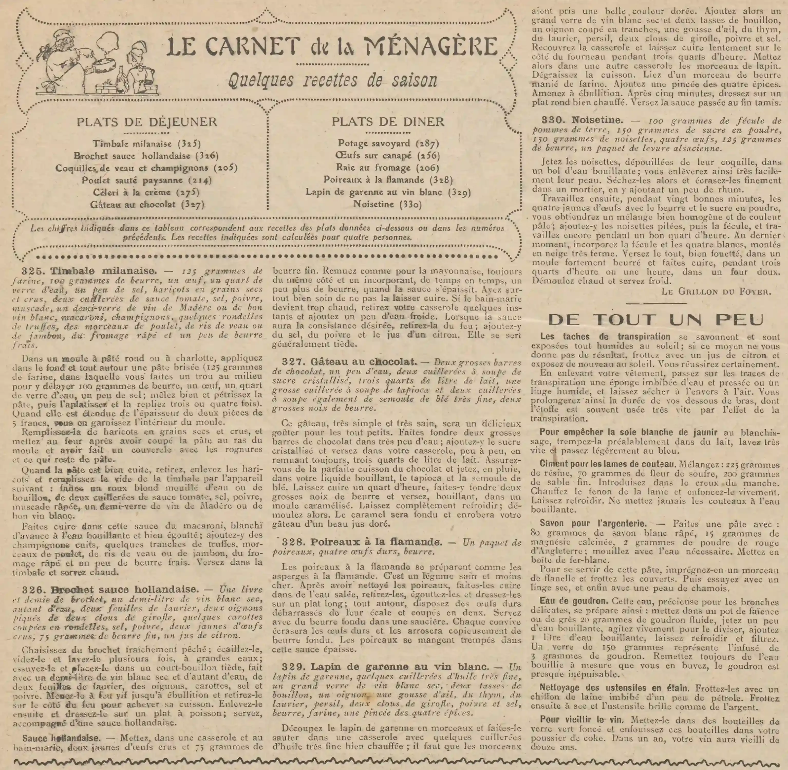 Le carnet hebdomadaire de la ménagère 28 dec 24 menus et recettes 
