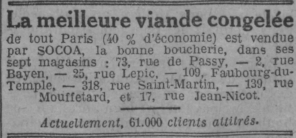  publicité pour la viande congelée - la meilleure viande de tout Paris