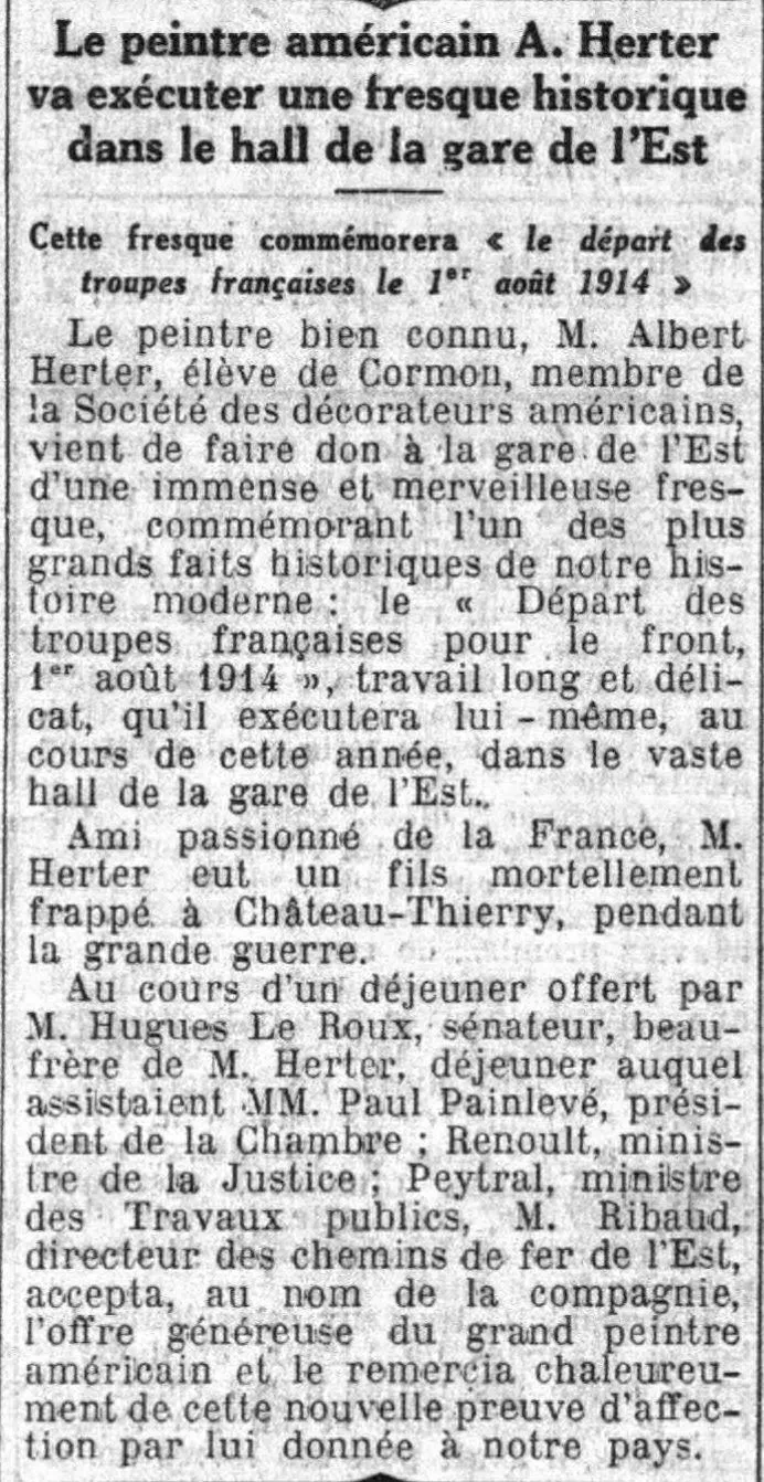 Albert Herter, le peintre Américain, va exécuter une fresque historique