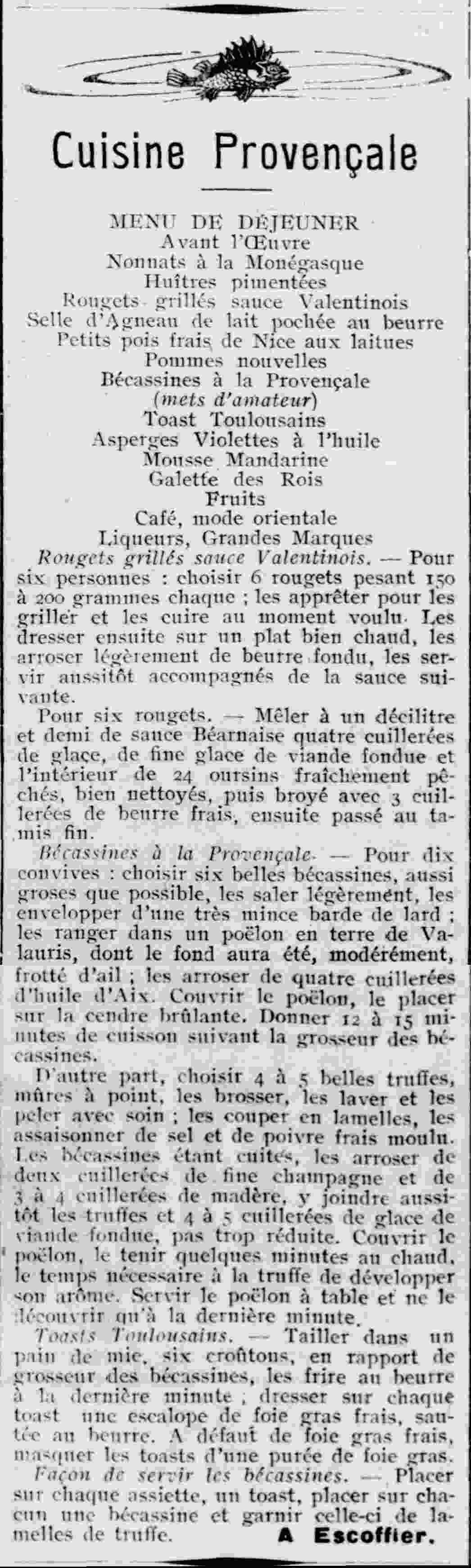  recette de cuisine provençale par Auguste Escoffier