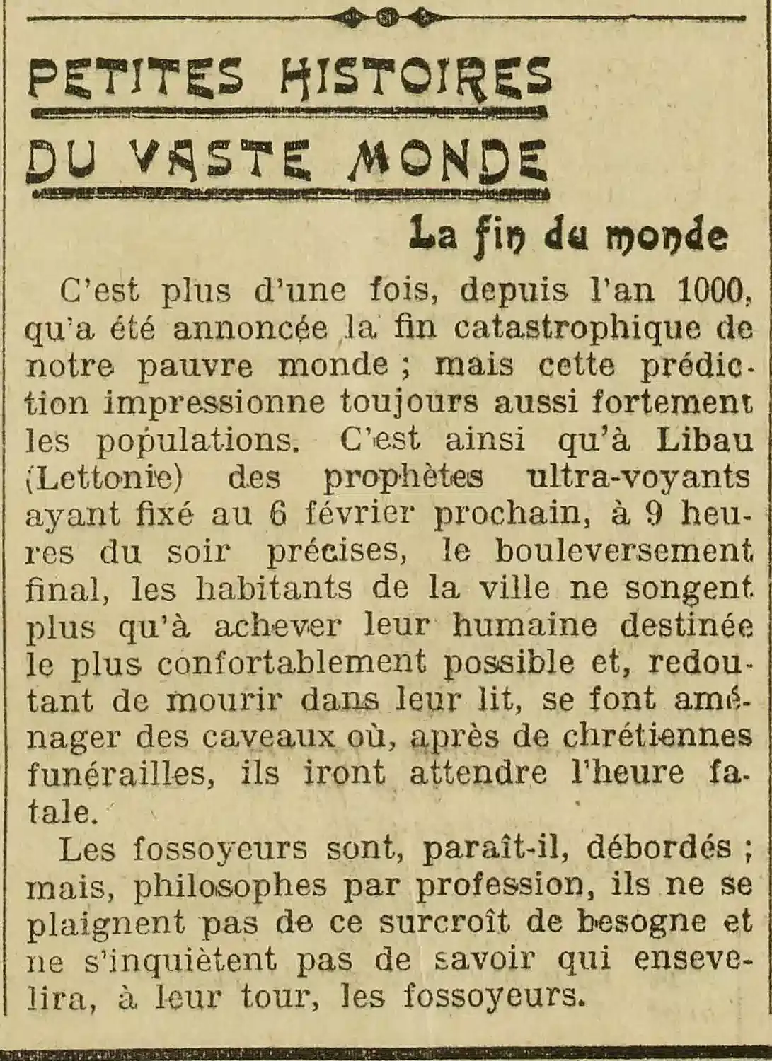la fin du monde - petites histoires du vaste monde