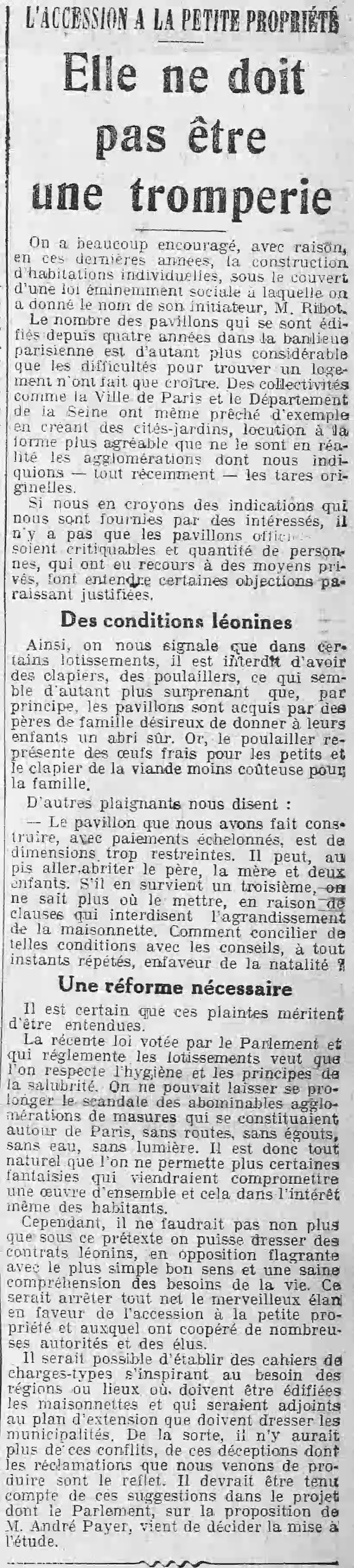  l'accession à la petite propriété ne doit pas être une tromperie