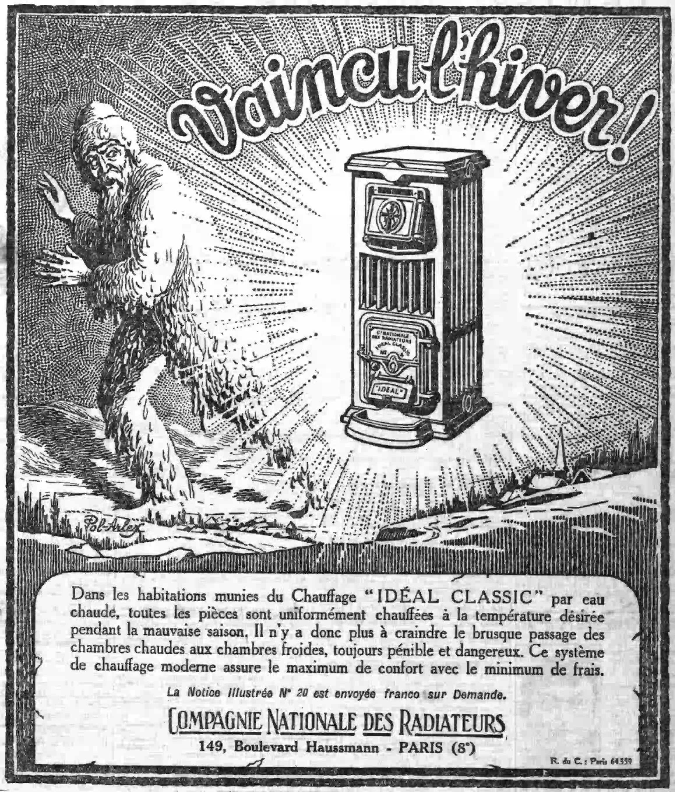 Publicité pour les chaudières "Idéal Classic" chauffage par l'eau 