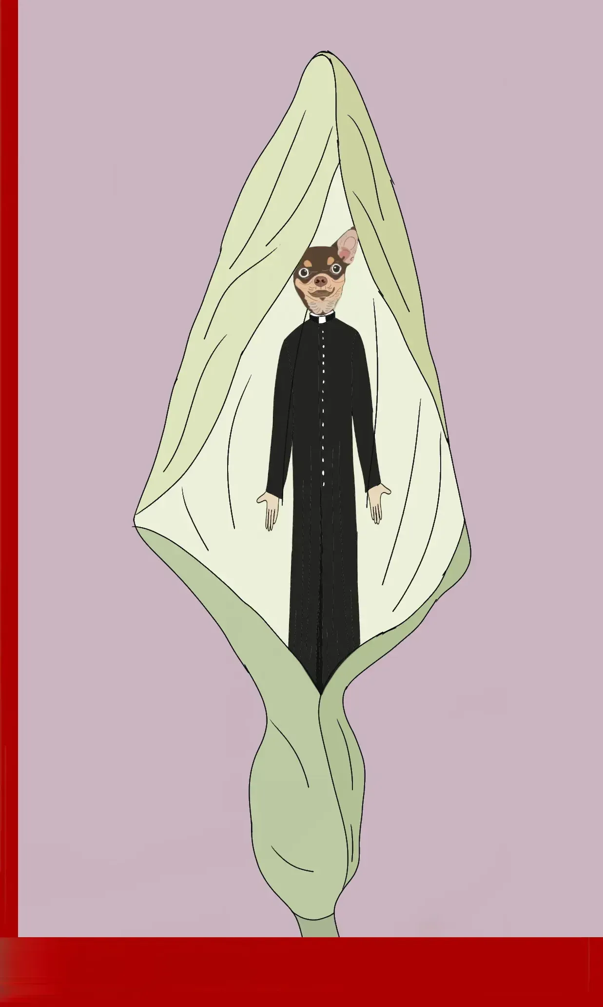 Chien en soutane sur une fleur 