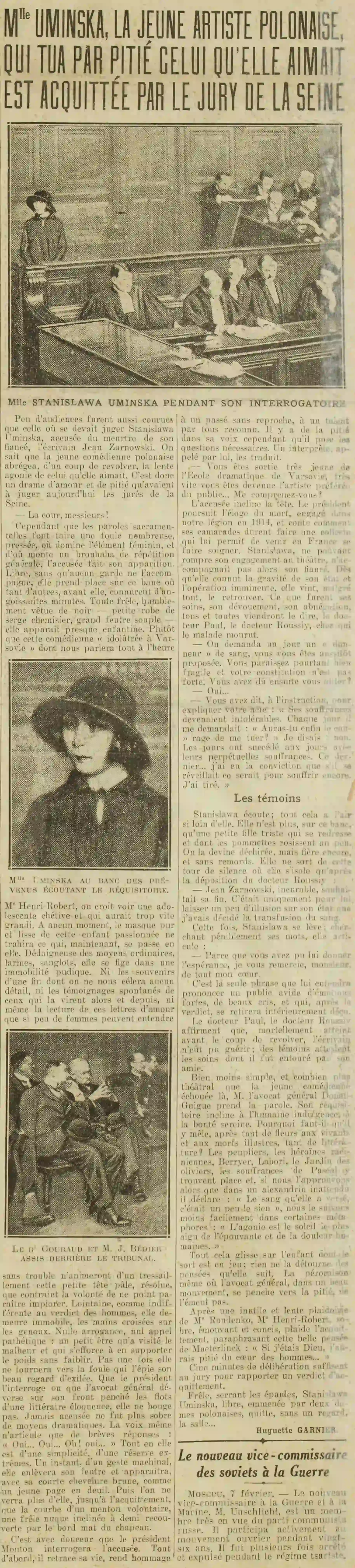 Stanislawa Uminska, accused of the murder of her fiancé