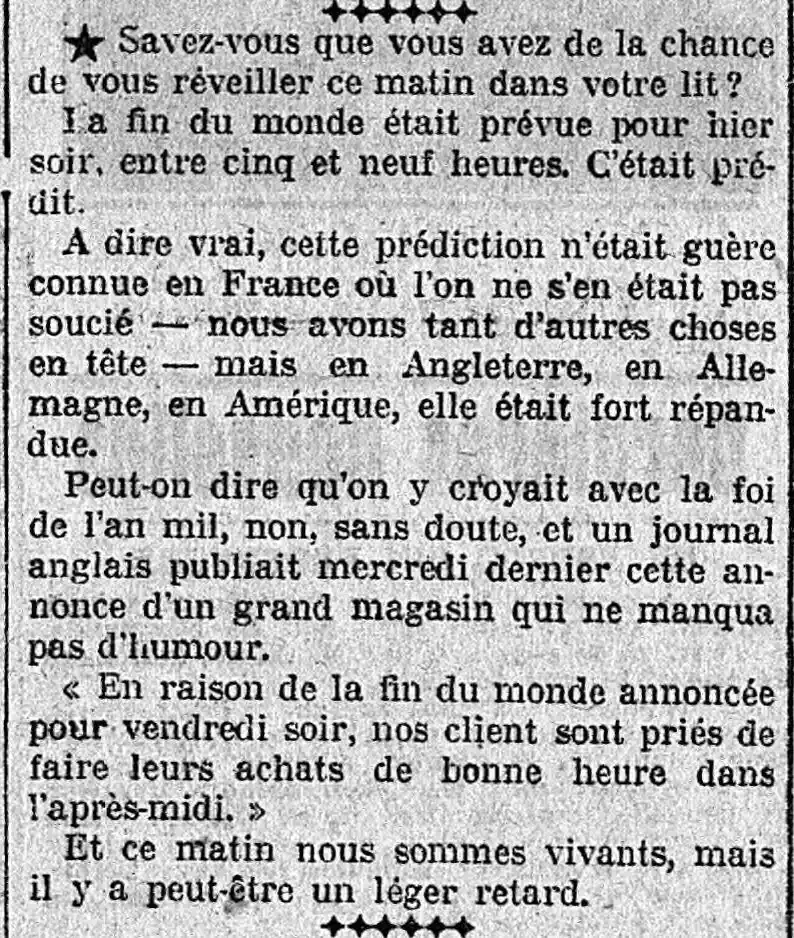 La fin du monde était prévue pour le 06 février